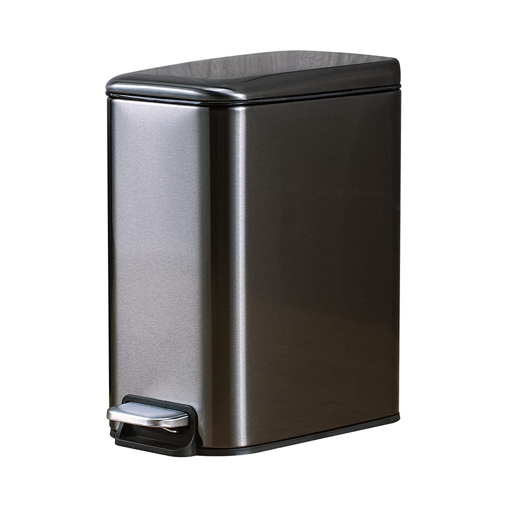 1.3 Gallon (5 Liter) Black Stainless Steel Trash Can with Soft Close Lid - Removable Inner Bucket, Slim Small Step Garbage Bin for Bathroom, Bedroom & Office - Anti-Fingerprint Brushed Finish - Perfect for Small Spaces, Under Sink & Tight Corners