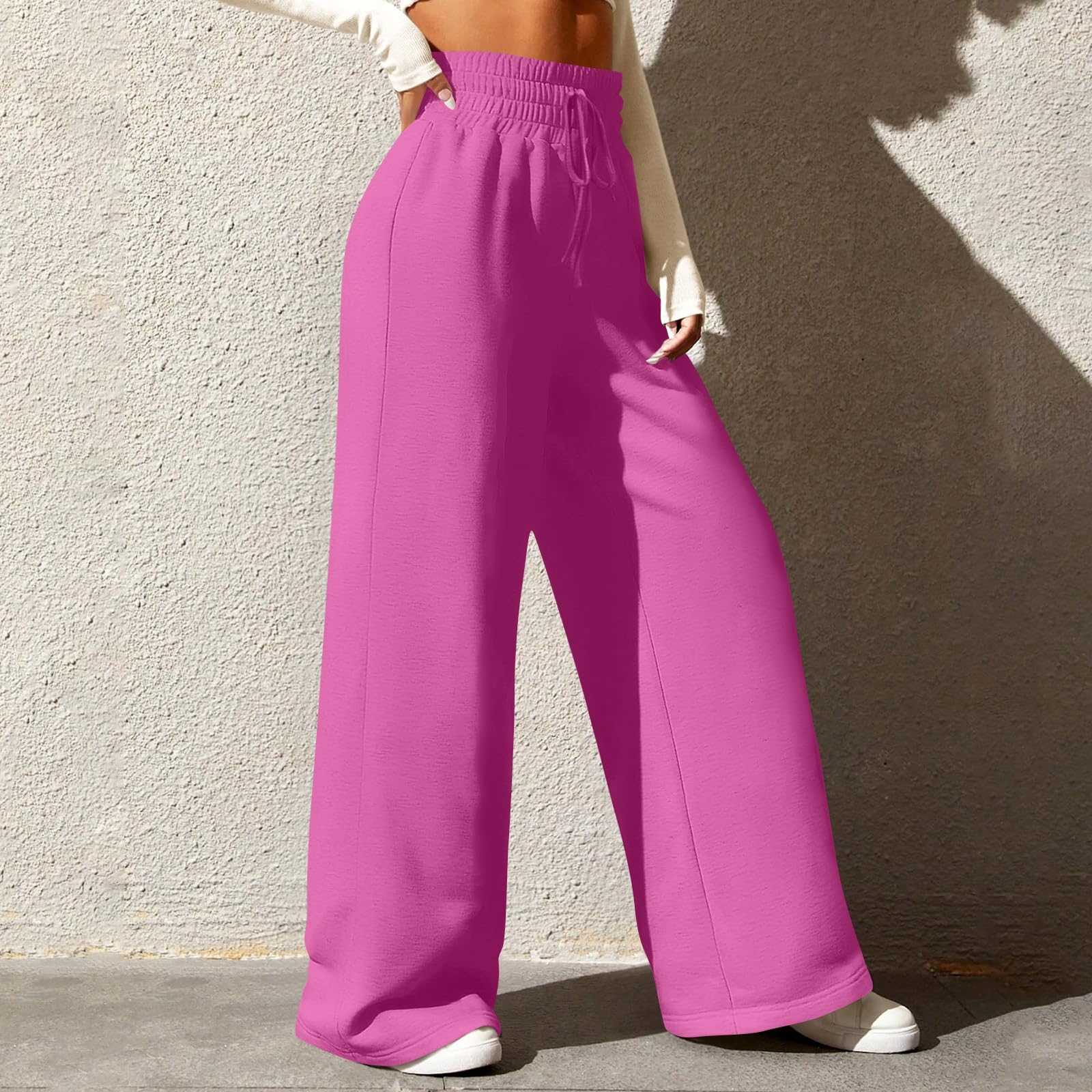 Women's Wide Leg Sweatpants - Winter Warm Baggy Straight Leg Lounge Pants with Pockets, Plus Size Drawstring Flare Sweatpants for Casual Wear, Yoga, and Home Relaxation