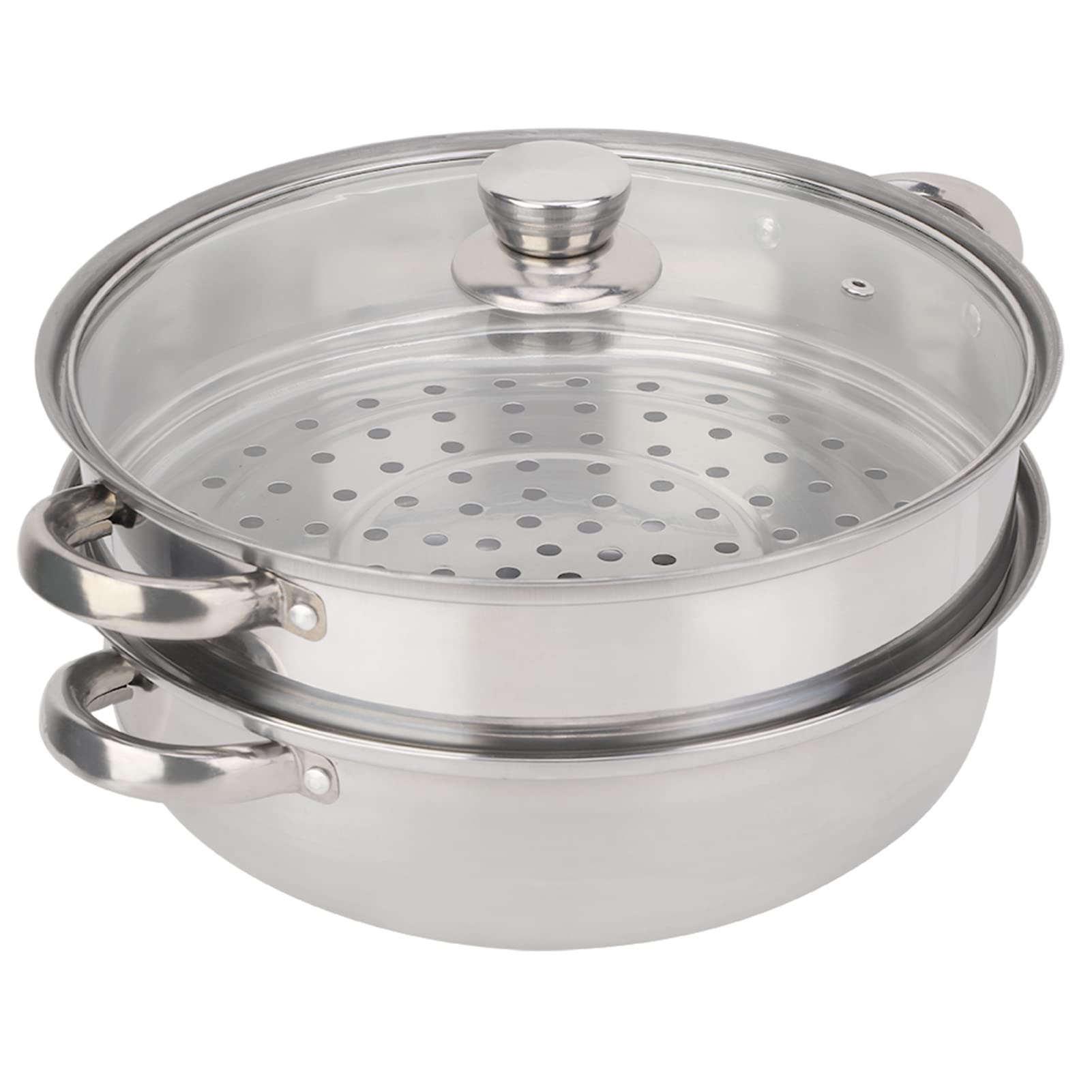 Oumefar 11-inch Stainless Steel 2-Layer Steamer Pot Set with Glass Lid - Multipurpose Cooking Pot for Dumplings, Vegetables, Seafood & More | Perfect for Home Kitchen, Meal Prep & Healthy Cooking