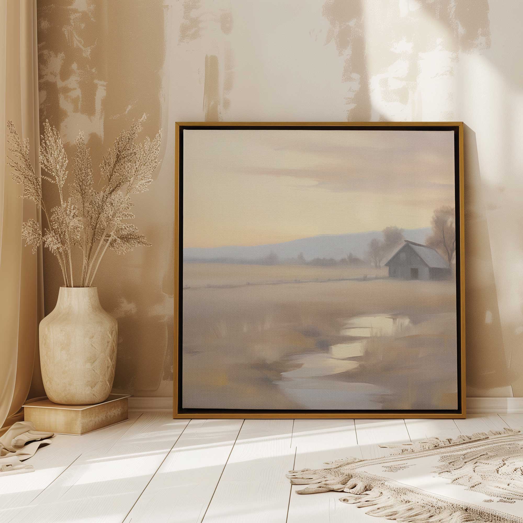 Farm Sunrise Landscape Canvas Wall Art Print - Countryside Home Decor for Living Room, Bedroom & Office