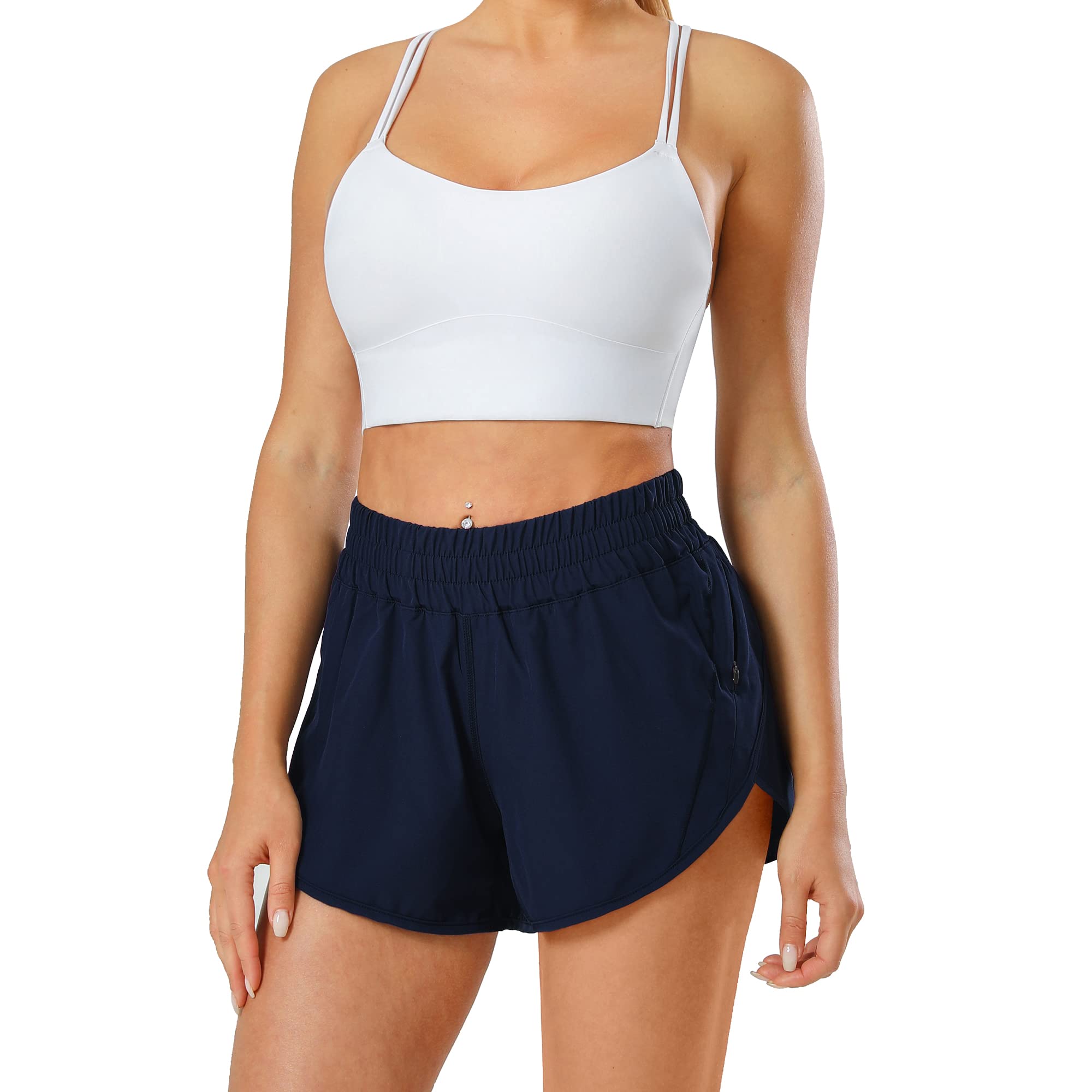 Aurefin Women's Quick Dry Athletic Shorts - Elastic Waist Running Shorts with Zip Pockets for Workout, Sports & Active Lifestyle | Perfect for Gym, Jogging and Outdoor Activities