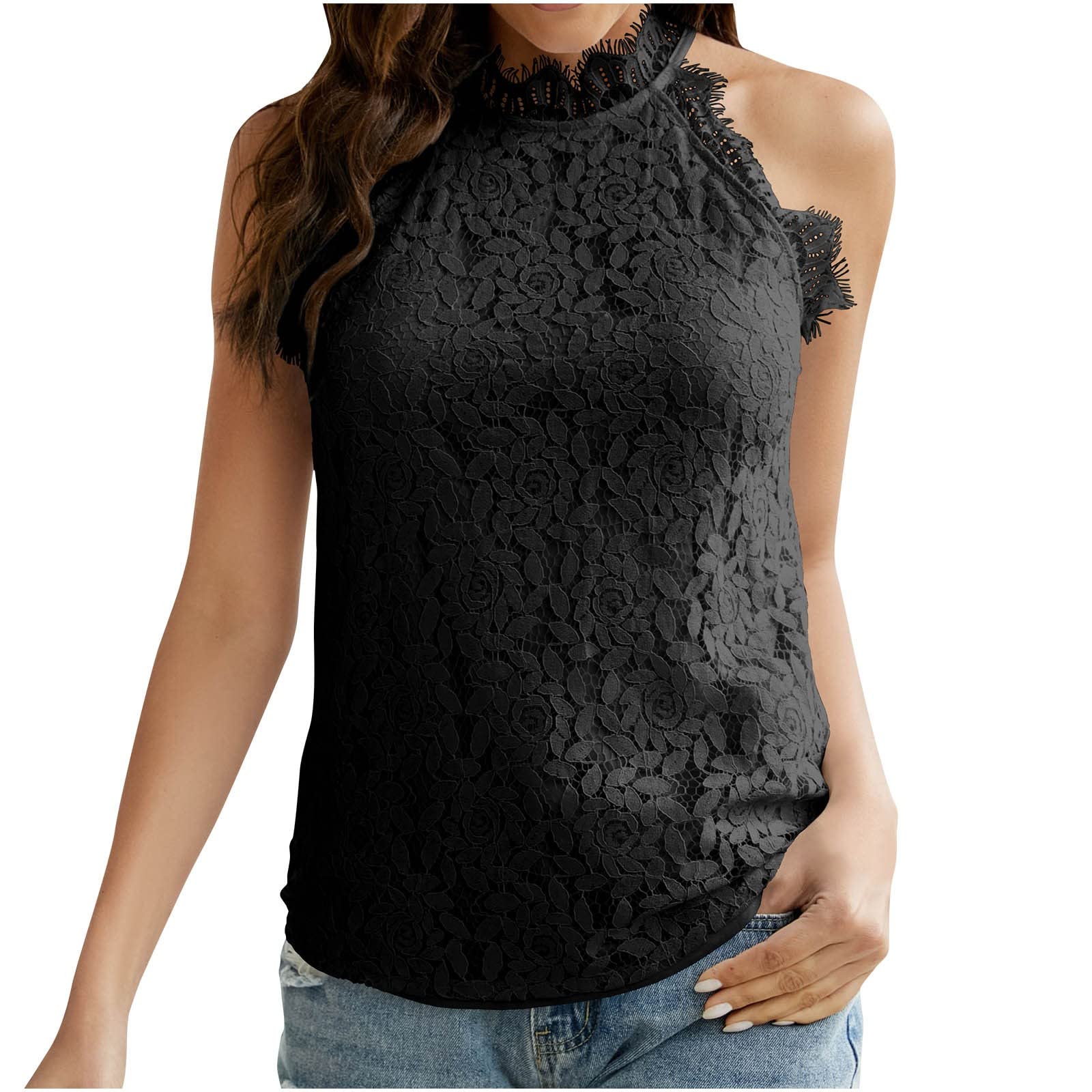 Women's Lace Crochet Tank Tops - Summer Hollow Out Trim Blouse, Casual Halter Neck Vest for Clubwear & Beach Outfits | Perfect for Parties, Vacations and Daily Wear