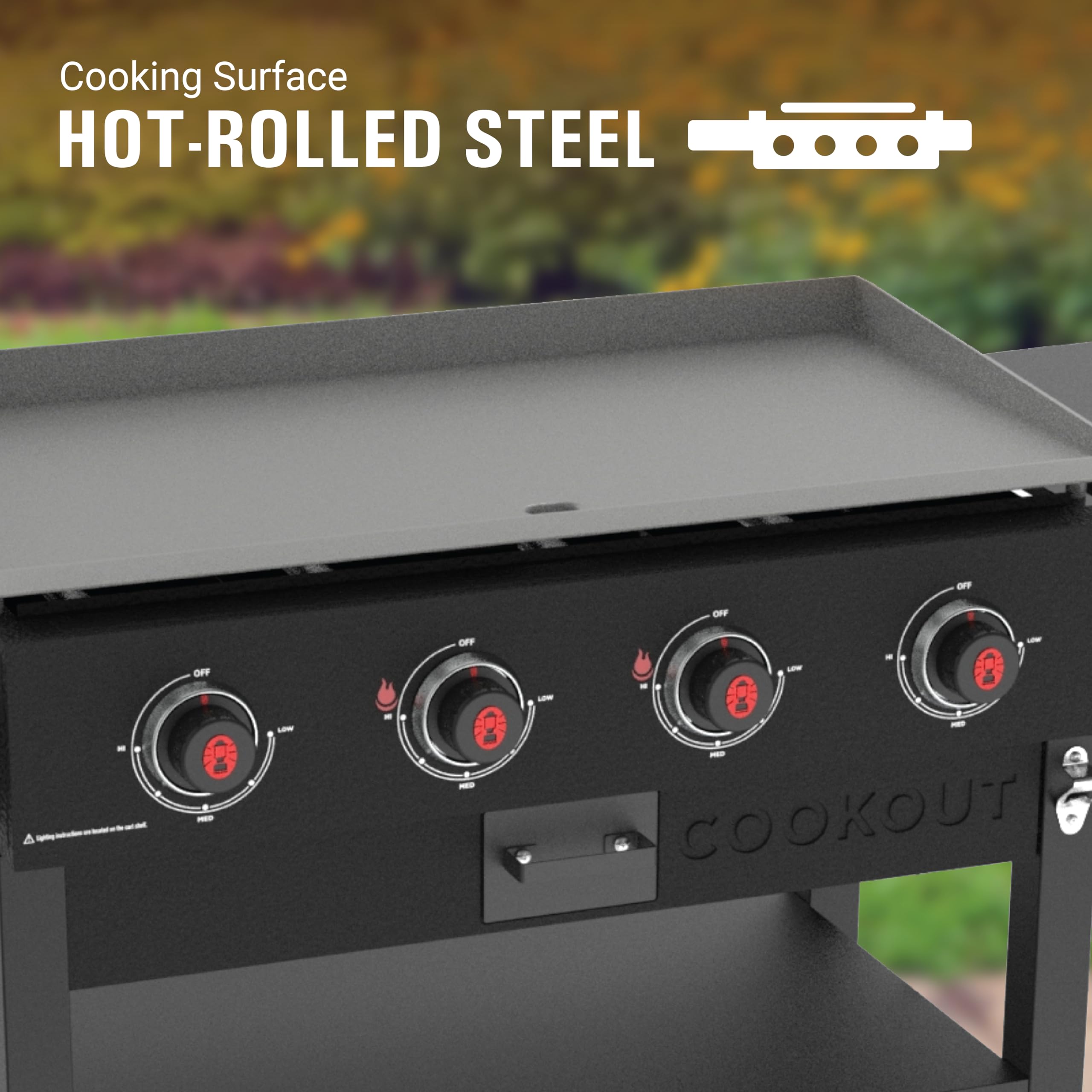 Coleman Cookout 4-Burner 60,000 BTU Propane Gas Grill Griddle Station - 720 Sq. In. Cooking Surface with Grease Tray, 2 Side Shelves & 4-Wheel Cart - Outdoor BBQ, Camping & Tailgating Grill for Backyard & Picnic Cooking