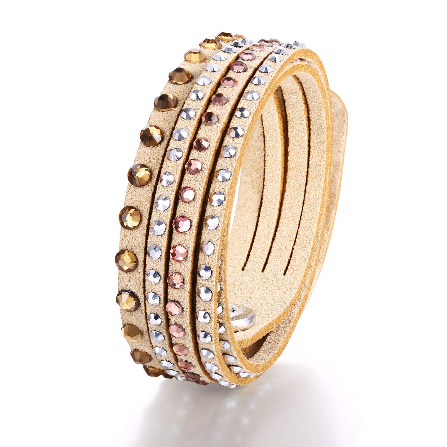 Barzel Leather Crystal Wrap Bracelet - Elegant & Stylish for Parties