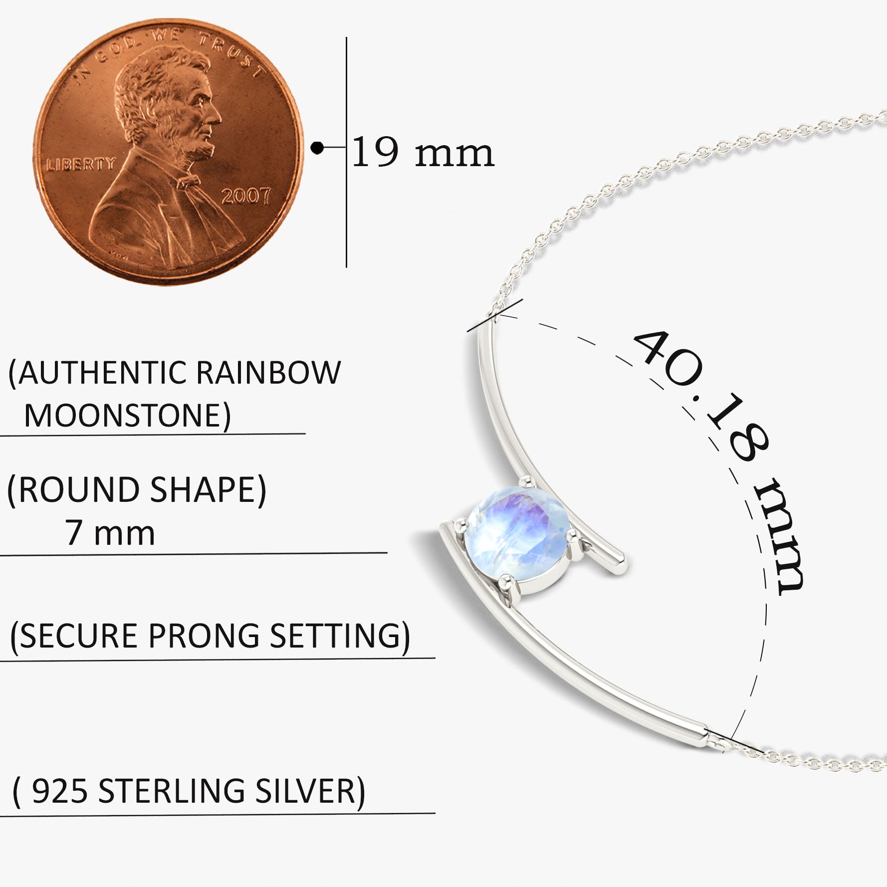 7mm Natural Moonstone Bypass Pendant Necklace - Elegant Silver Chain for Women, Perfect for Weddings, Parties & Everyday Wear