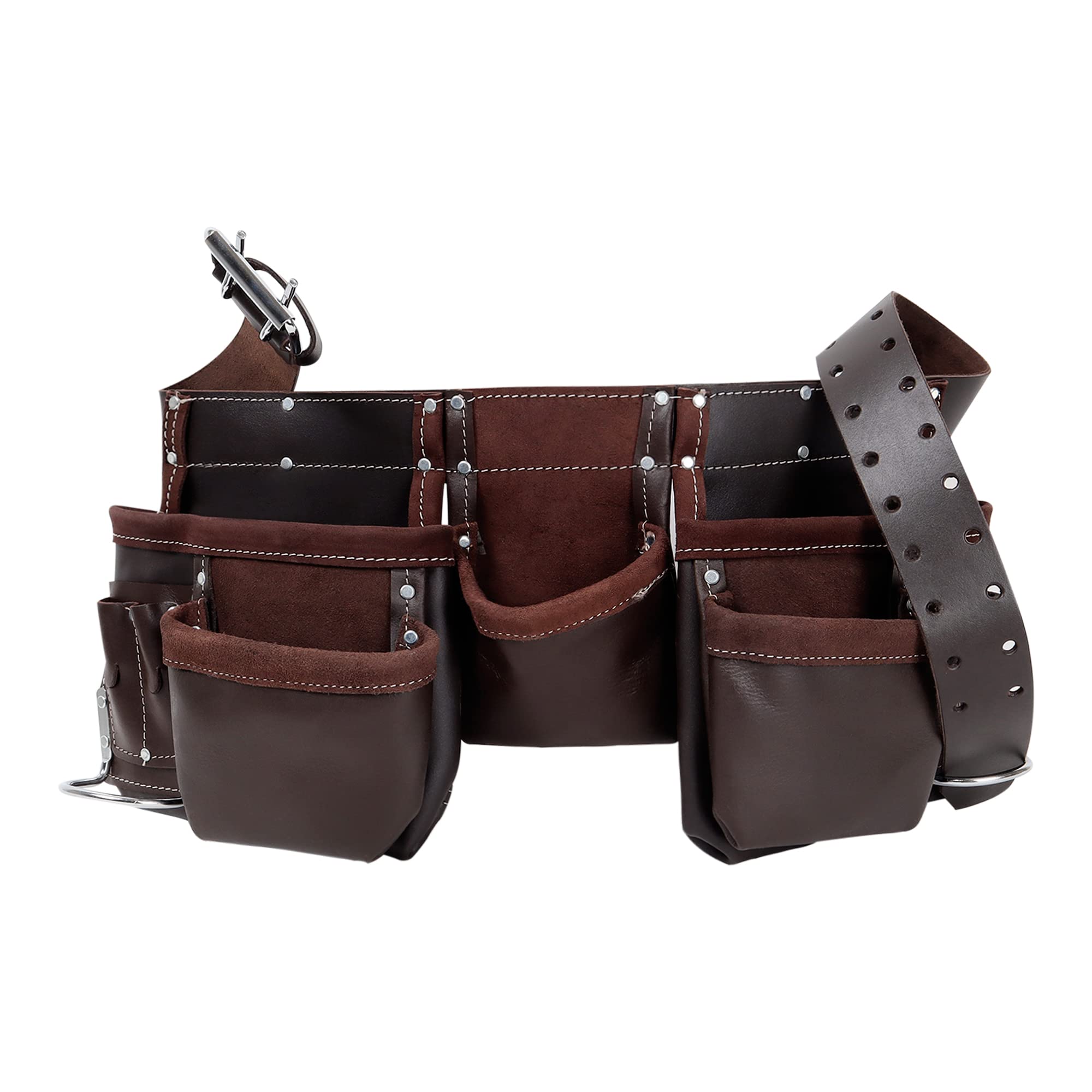 Durable Leather Tool Belt with 12 Pockets - Heavy Duty Work Organizer for Carpenters, Construction Workers, Handymen & Electricians - Perfect for Framing, Renovation & DIY Projects