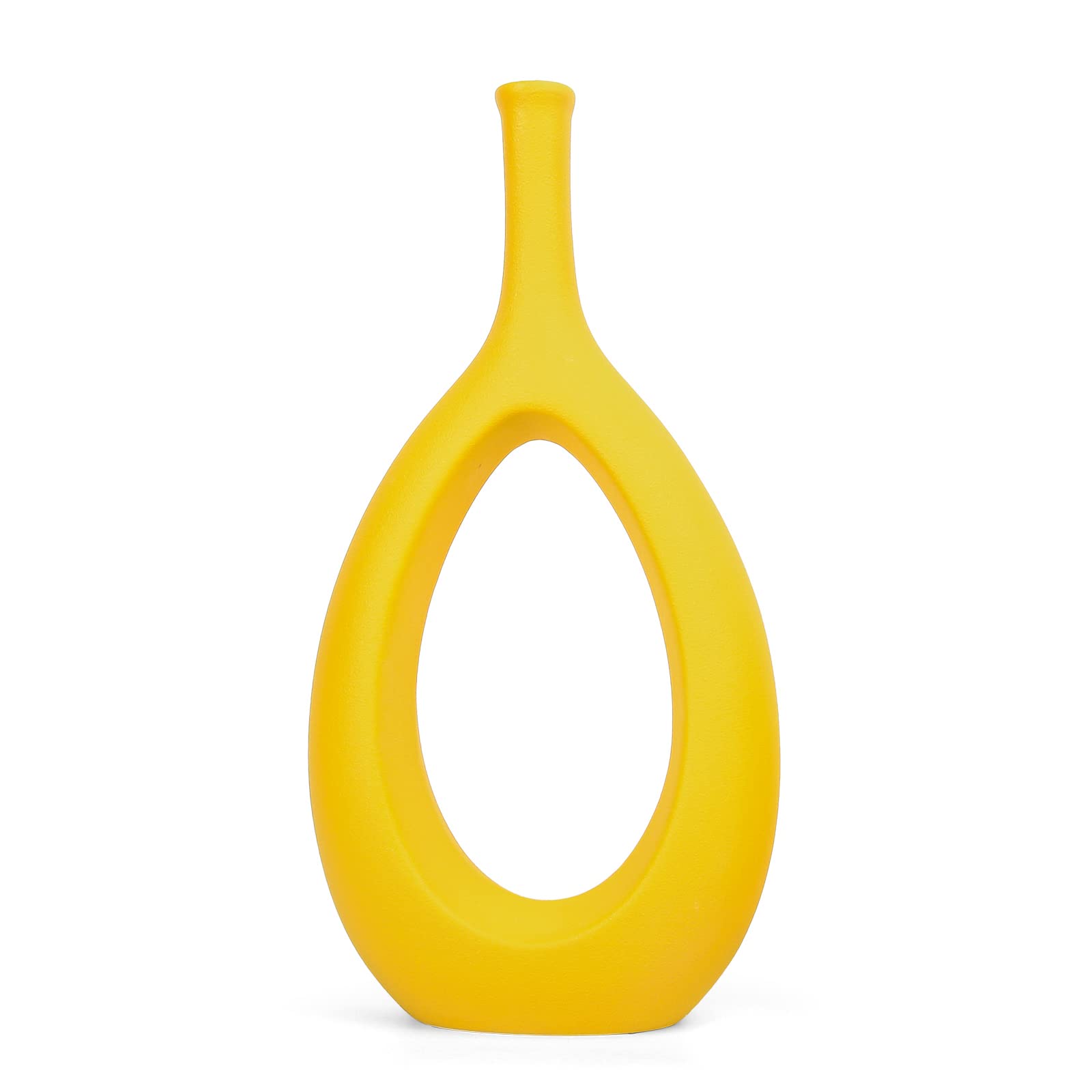 Samawi 12-Inch Yellow Ceramic Vase - Modern Home Decor for Flowers, Centerpiece & Table Display - Perfect for Living Room, Dining Table & Wedding Decor