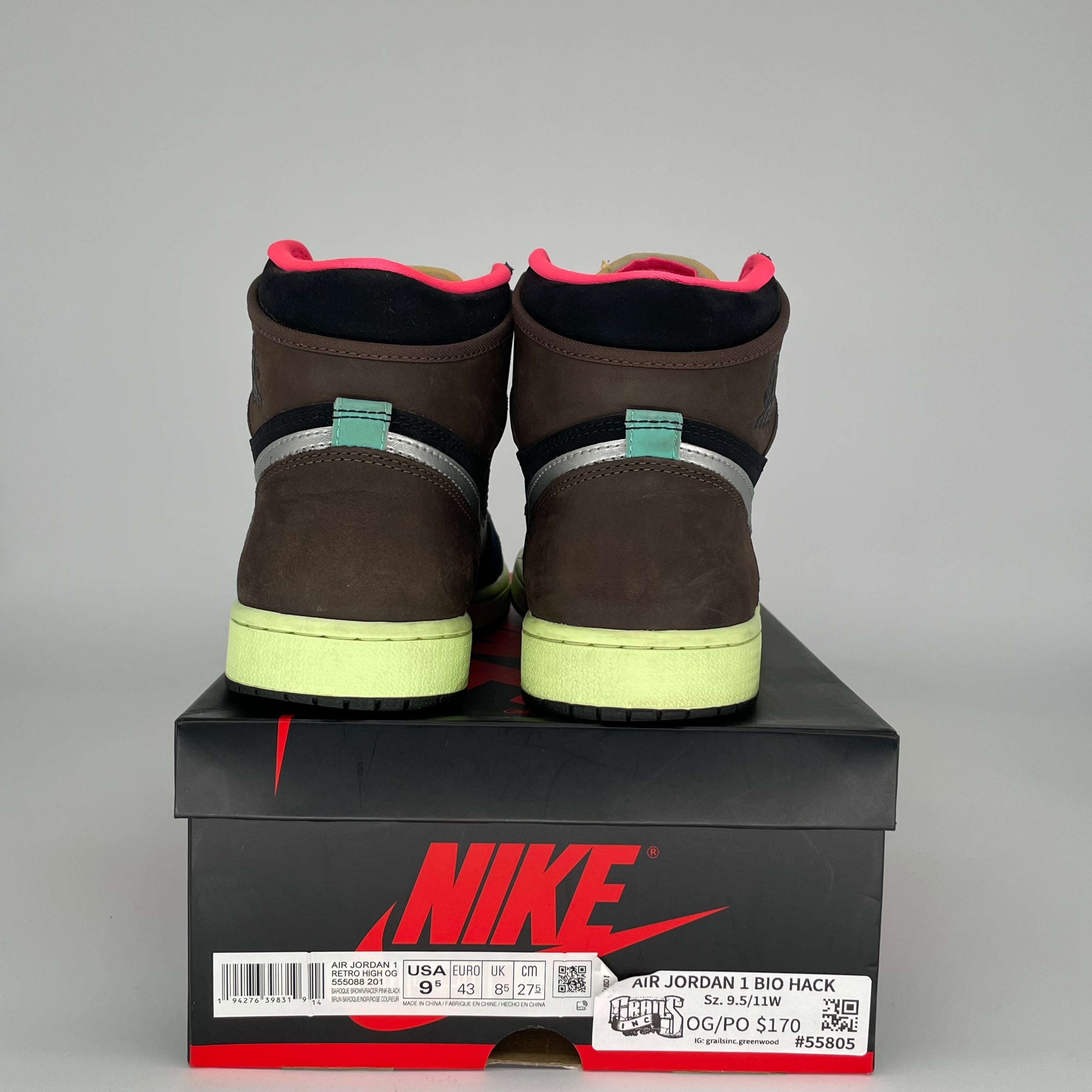 AIR JORDAN 1 BIO HACK Sneakers Men's Size 9.5 - 555088-201 Retro High OG Basketball Shoes for Streetwear & Casual Outfits