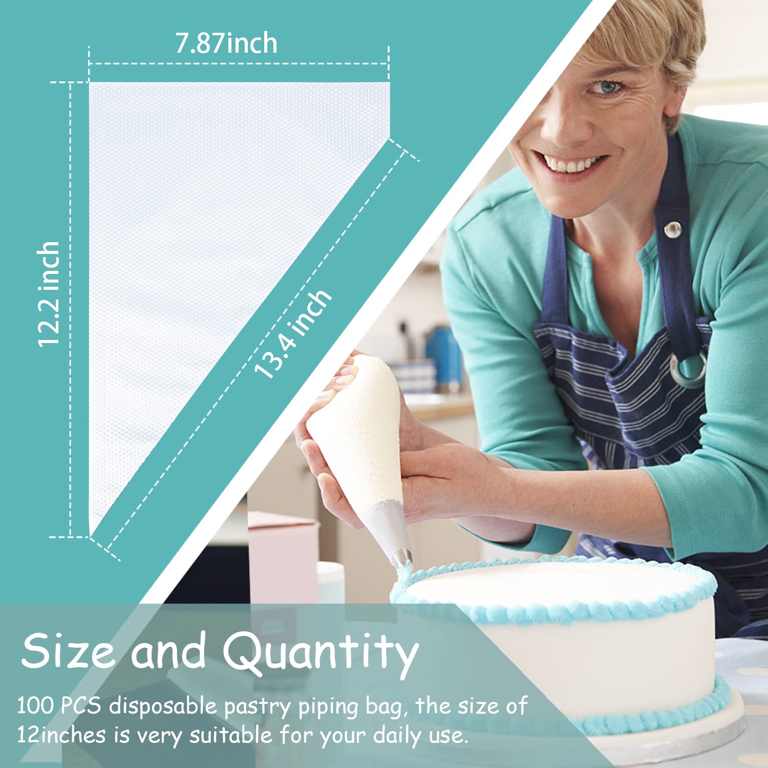 100pcs 12 Inch Disposable Piping Bags - Heavy Duty Anti-Burst Pastry Decorating Bags for Royal Icing, Cookies, Cakes & Cupcakes - Perfect for Bakeries, Home Baking & Professional Cake Decorating