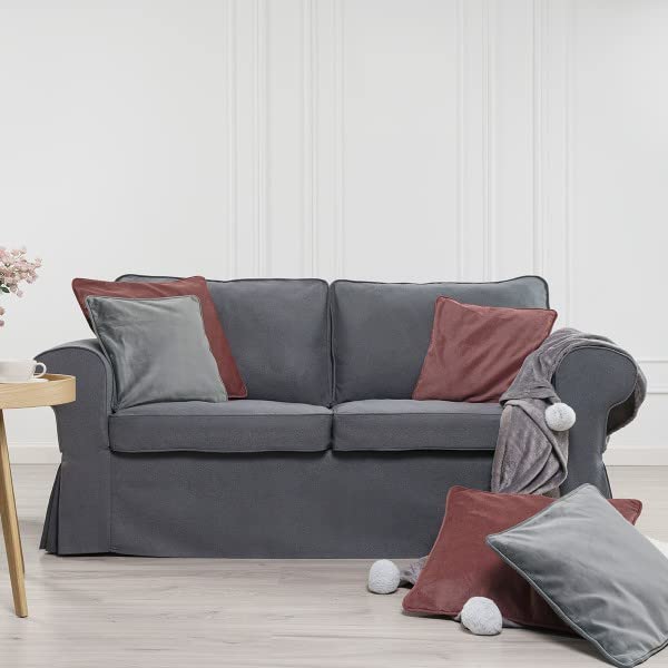TLYESD Pre-Shrunk Sofa Cover for IKEA Ektorp Loveseat - Pet & Kid Friendly Slipcover, Dark Grey Polyester Fabric - Perfect for Living Room, Nursery, or Pet-Friendly Spaces