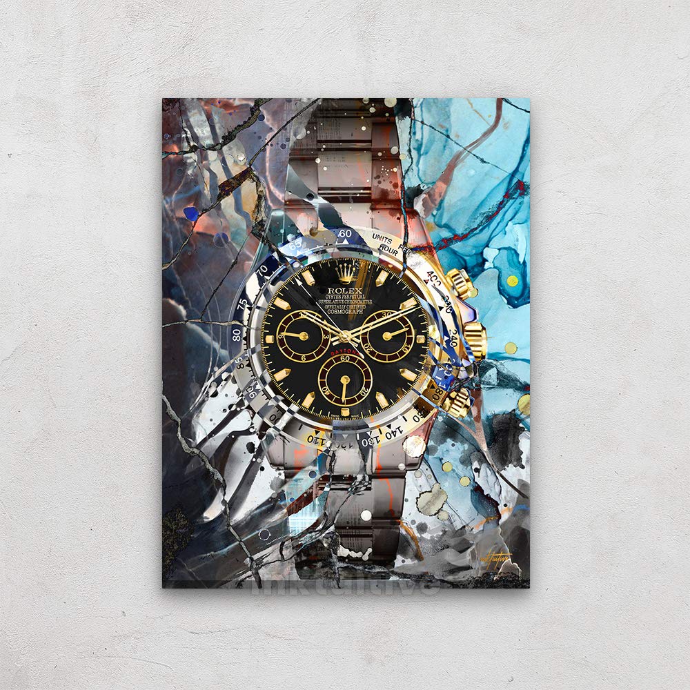 Inktuitive 'Oyster Time' Motivational Wall Art Canvas - Luxury Rolex Watch Inspirational Poster for Home & Office Decor (40x30 Inches, Black Frame) - Perfect for Living Room, Bedroom, Study or Office Wall Decoration