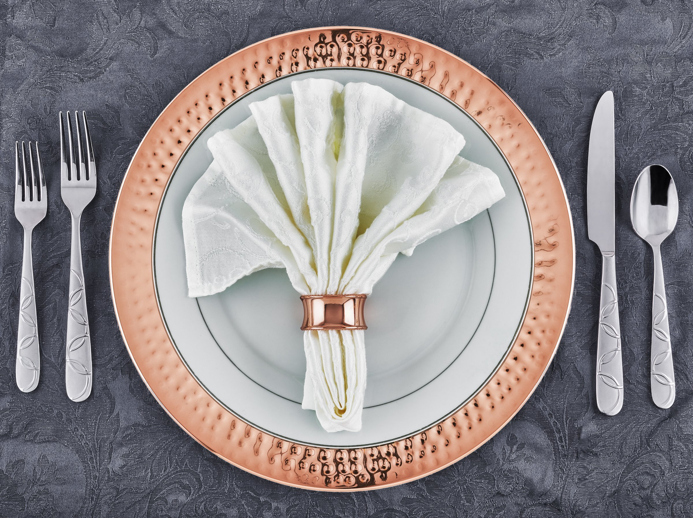 Old Dutch Hammered Copper Charger Plates 13 Inch - Set of 6 Elegant Dinner Plates (Model OS866) for Wedding, Holiday & Formal Dining Decor