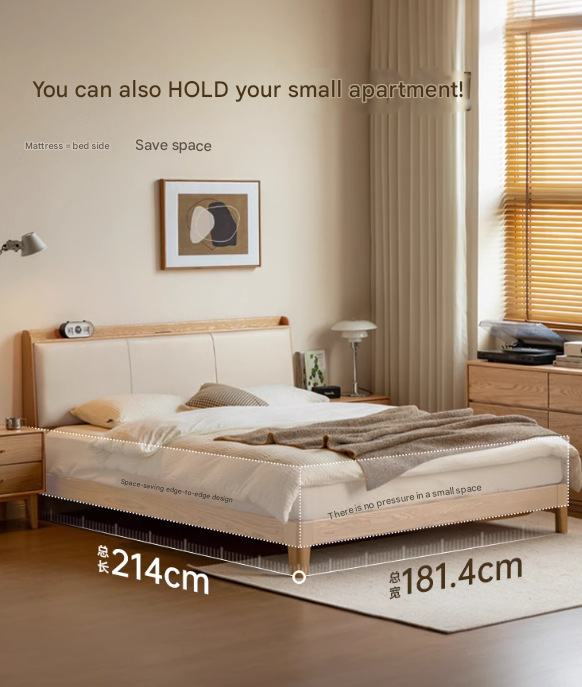 Solid Oak Wood Modern Minimalist Bed Frame - Durable & Stylish for Bedroom, Guest Room, or Studio Apartment