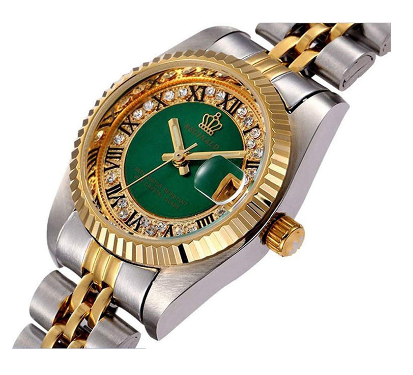 Luxury Rhinestone Stainless Steel Waterproof Couple Watches for Women & Men - Quartz Movement with Luminous Calendar Display - Perfect for Anniversary Gifts, Date Nights and Special Occasions