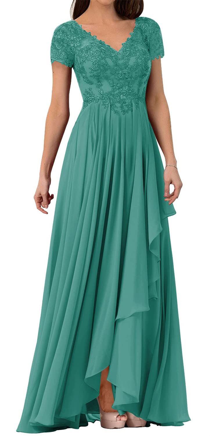 Elegant Lace Mother of The Bride Dress - Chiffon Formal Evening Gown with Short Sleeves for Wedding Guest | Perfect for Weddings, Receptions & Special Occasions