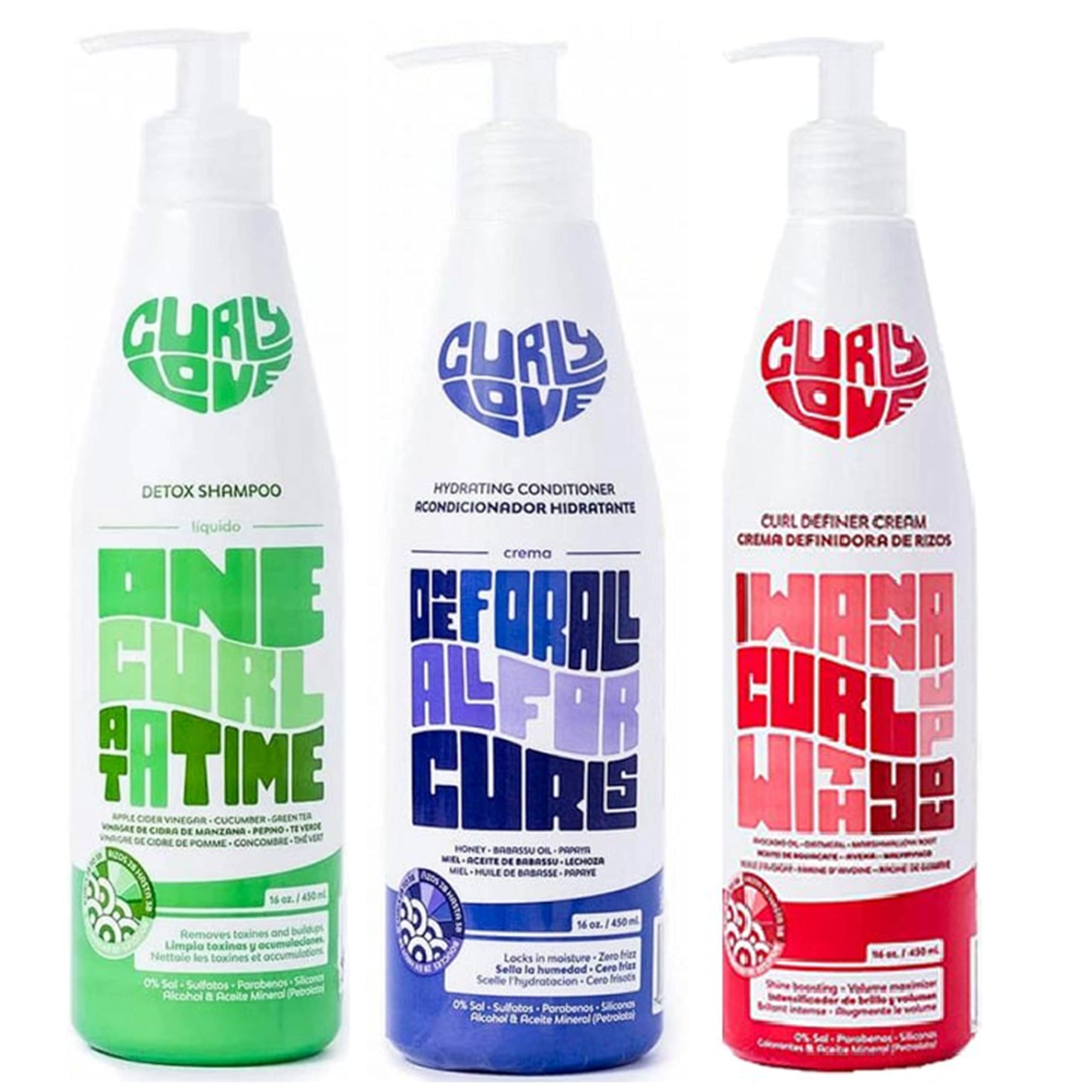 Detox Shampoo 16 oz, Hydrating Conditioner 16 oz & Curl Defining Cream 16 oz Set - Deep Cleansing Hair Care Kit for Curly & Damaged Hair - Perfect for Daily Use & Salon-Quality Results at Home