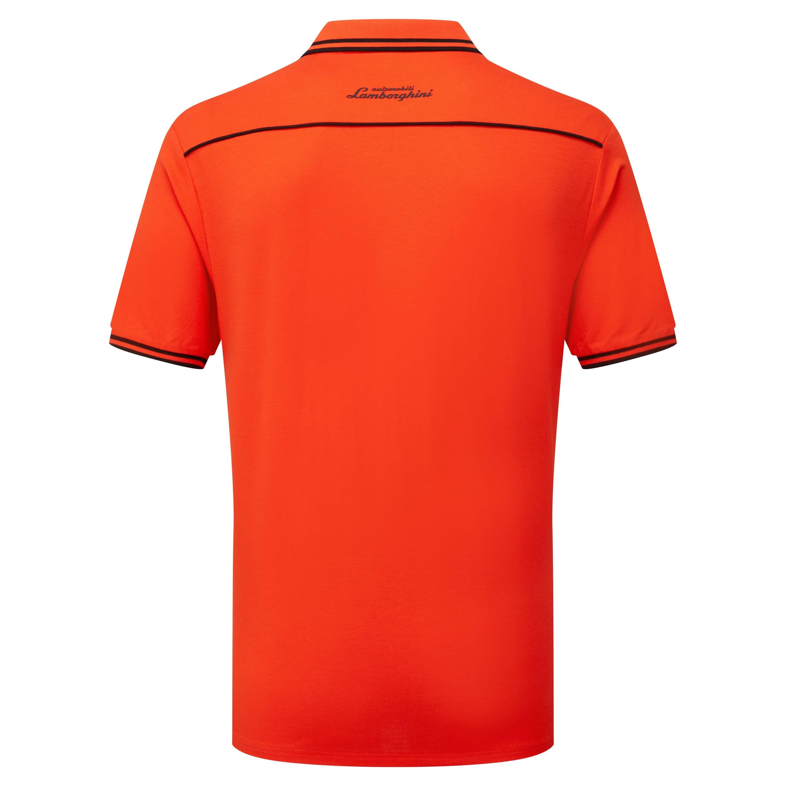 Lamborghini Squadra Corse Men's Performance Polo Shirt - Breathable Quick-Dry Golf & Travel Shirt - Orange Athletic Top for Casual Wear & Sports