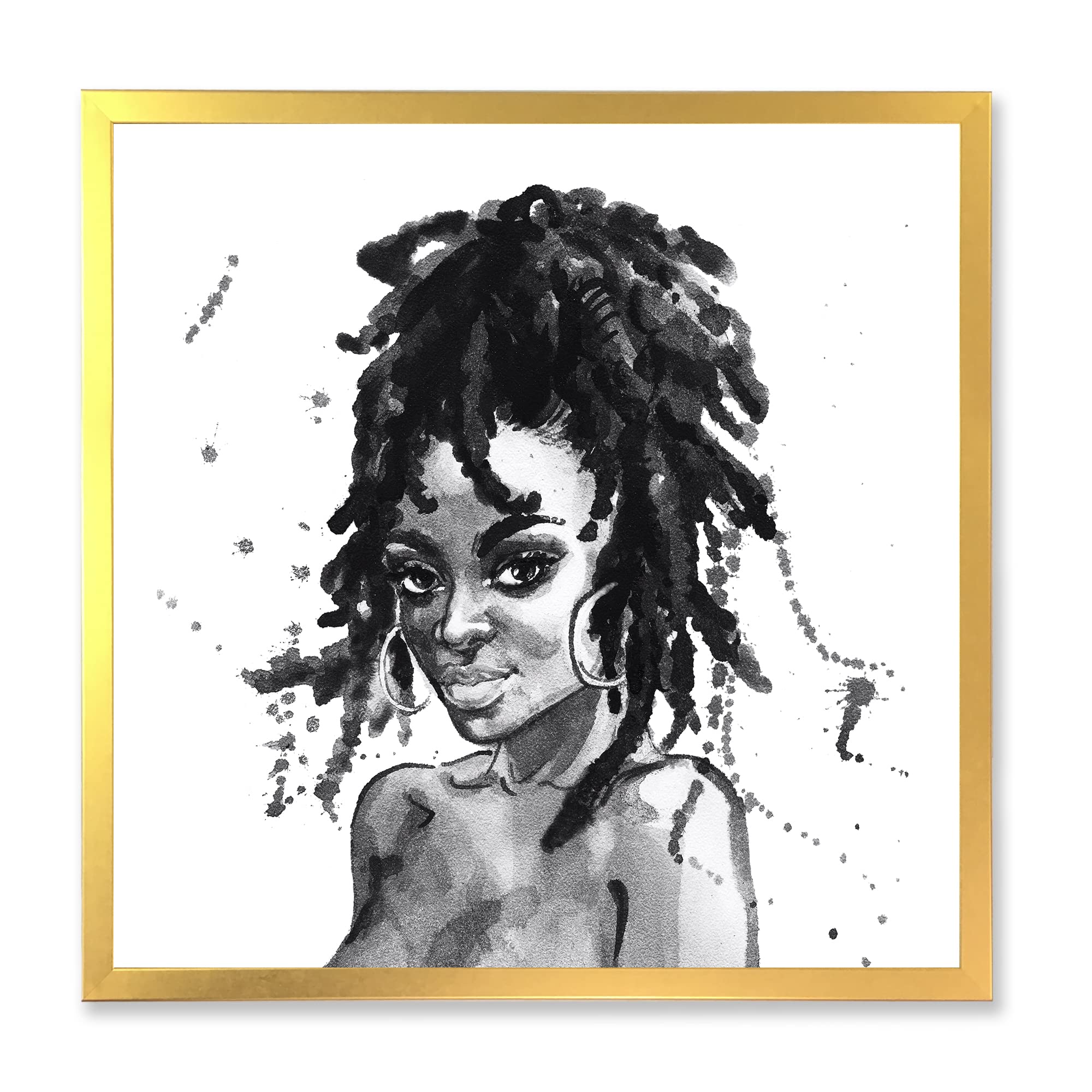 DesignQ Black and White Portrait of African American Woman II - Modern Framed Wall Art Decor for Living Room, Bedroom & Office