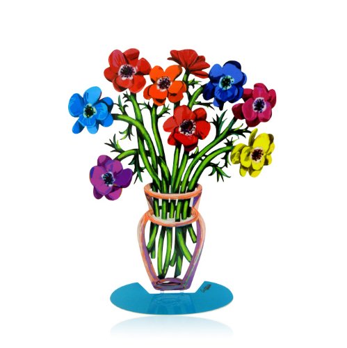 David Gerstein Poppies Bouquet in Vase Sculpture - Handmade Judaica Art for Home Decor, Jewish Gifts & Wedding Presents | Perfect for Living Room, Office & Synagogue Display