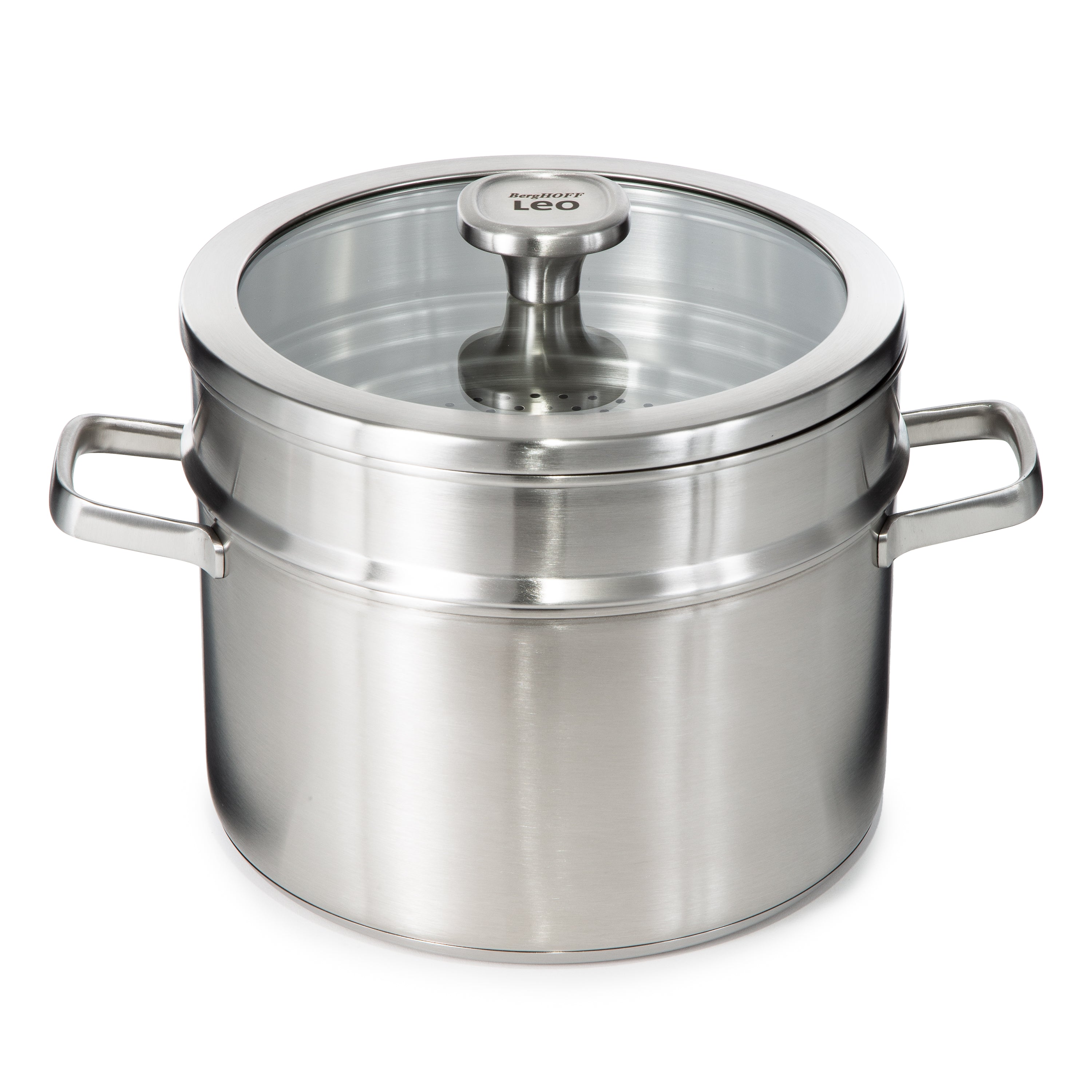 BergHOFF Leo Graphite 6.3qt Stainless Steel Stockpot with Glass Lid - 18/10 Recycled Steel Cookware for Soups, Stews & Pasta | Induction Compatible Dutch Oven for Home & Professional Kitchens