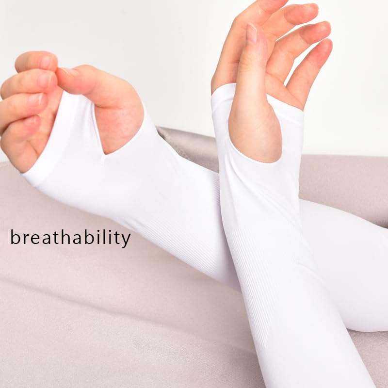 UV Protection Arm Sleeves for Women & Men - Cooling Compression Sun Sleeves (2 Pairs, White & Black) - Perfect for Running, Cycling, Golf & Outdoor Sports