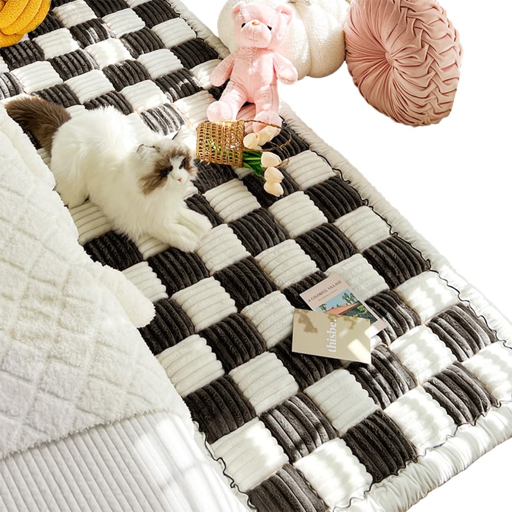 2024 Premium Plaid Pet Couch Cover - Large 27.6x59.06in Washable Dog & Cat Bed Protector - Soft Comfortable Pet Mat for Sofas - Ideal for Living Room Furniture Protection (Black)