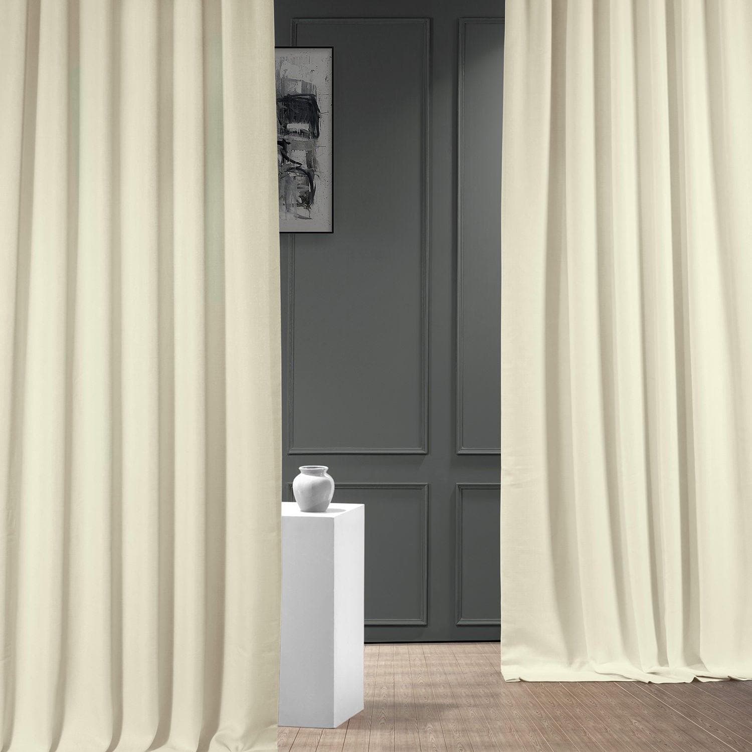 Custom Gravity Ivory Italian Faux Linen Curtains - Elegant Window Treatments for Living Room, Bedroom & Dining Room
