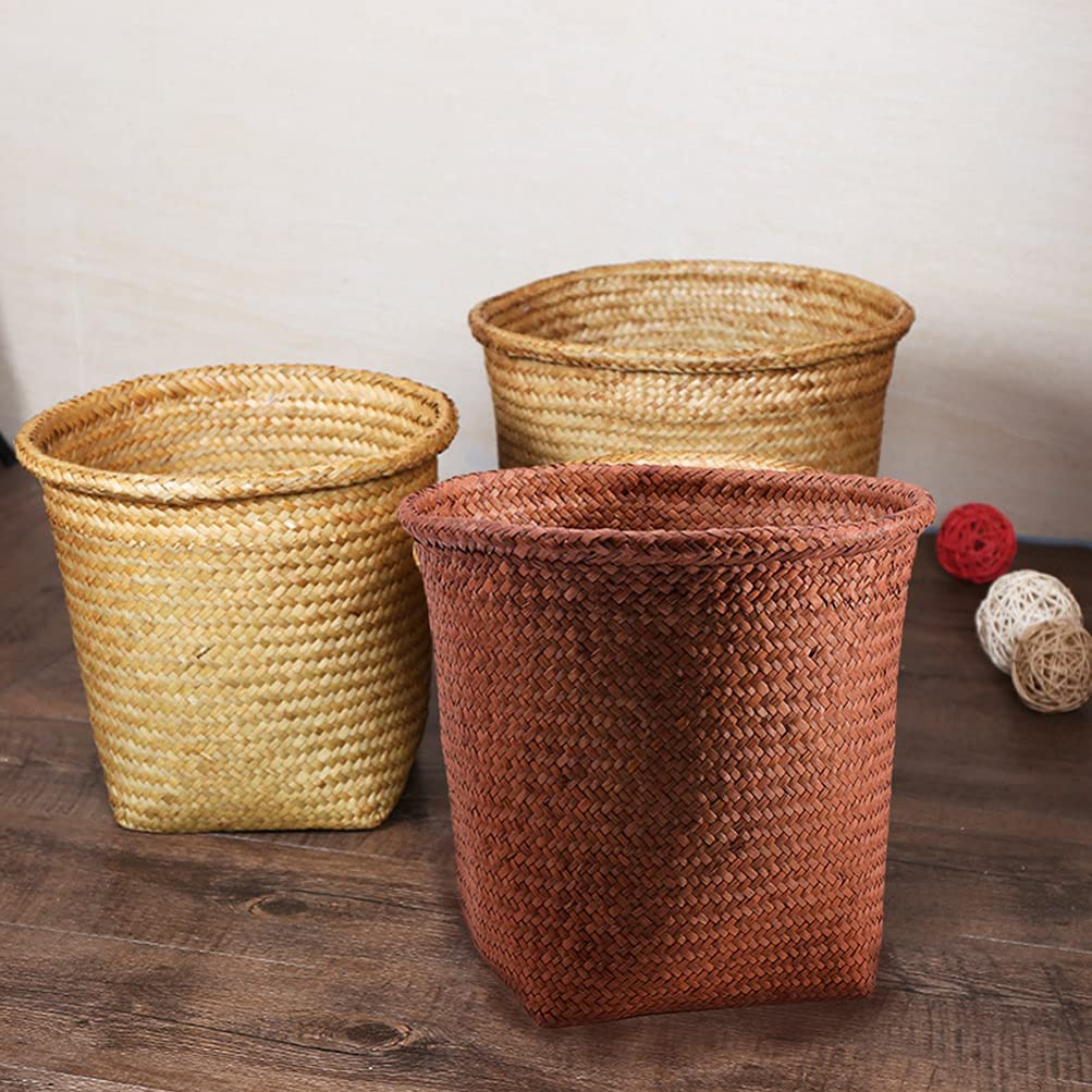 Eco-Friendly Straw Woven Waste Basket - 12