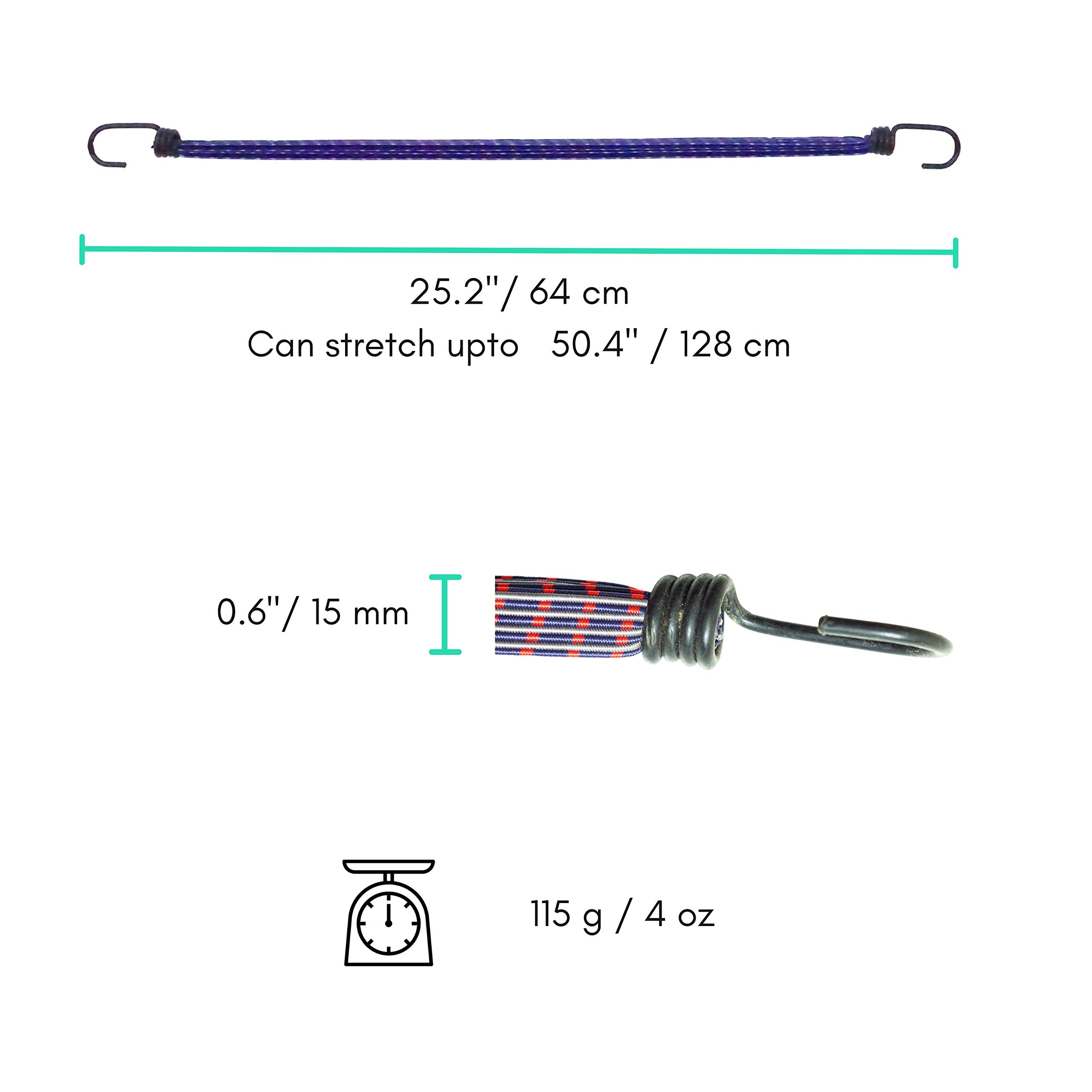 Vincita 4-in-1 Bike Bungee Cords with Heavy-Duty Metal Hooks - 2 Pack Elastic Straps for Bicycle Cargo Rack (0.6