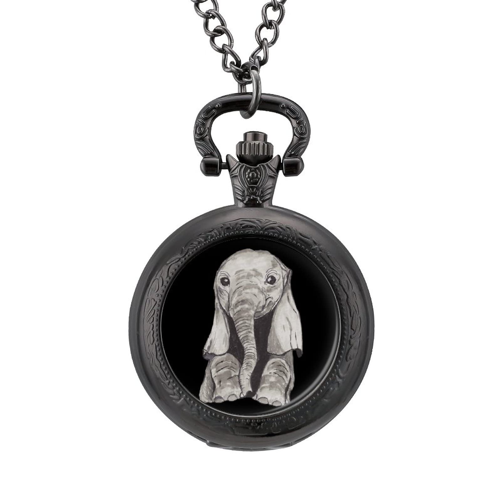 Vintage Baby Elephant Pocket Watch Necklace with Chain - Elegant Antique Pendant Watch for Women & Men - Perfect Birthday Gift, Anniversary Present & Special Occasion Jewelry (Great for Weddings, Proms & Formal Events)