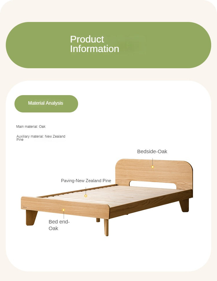 Solid Oak Wood Kids Bed - Sturdy & Safe Toddler Bed Frame for Boys & Girls - Perfect for Nursery, Bedroom, or Playroom