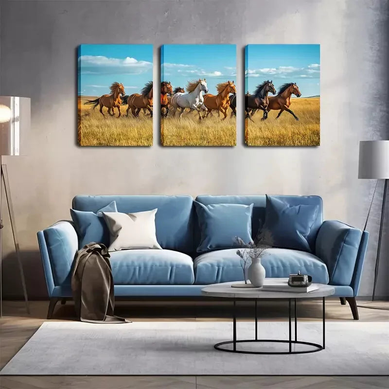 3-Piece Running Horses Wall Art Set - Framed Canvas 40x60cm - High Quality Print - Australian Made - Ready to Hang - Perfect for Living Room, Bedroom & Office Decor