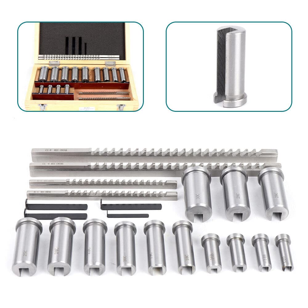 22 PCS Metric Keyway Broach Set - Professional Metal Processing Kit for Milling Machines with Ferrule Bushing Gaskets | Industrial Tools for Metalworking, CNC Machining & DIY Projects