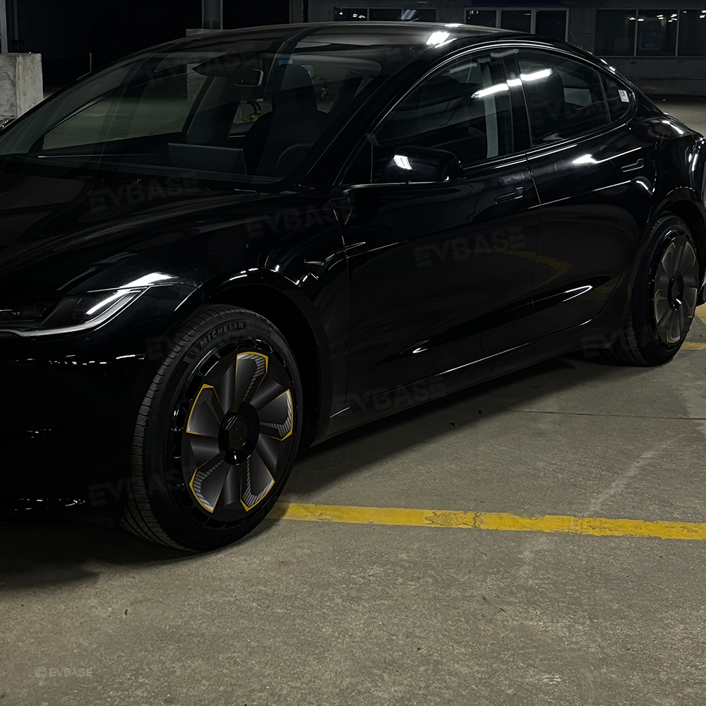 Tesla Model 3 Highland Hubcaps 18'' & 19'' Inch - Custom Graphic Full Coverage Wheel Covers Set of 4 - Premium Car Accessories for Enhanced Style & Protection - Perfect for Road Trips, Daily Commutes & Car Shows