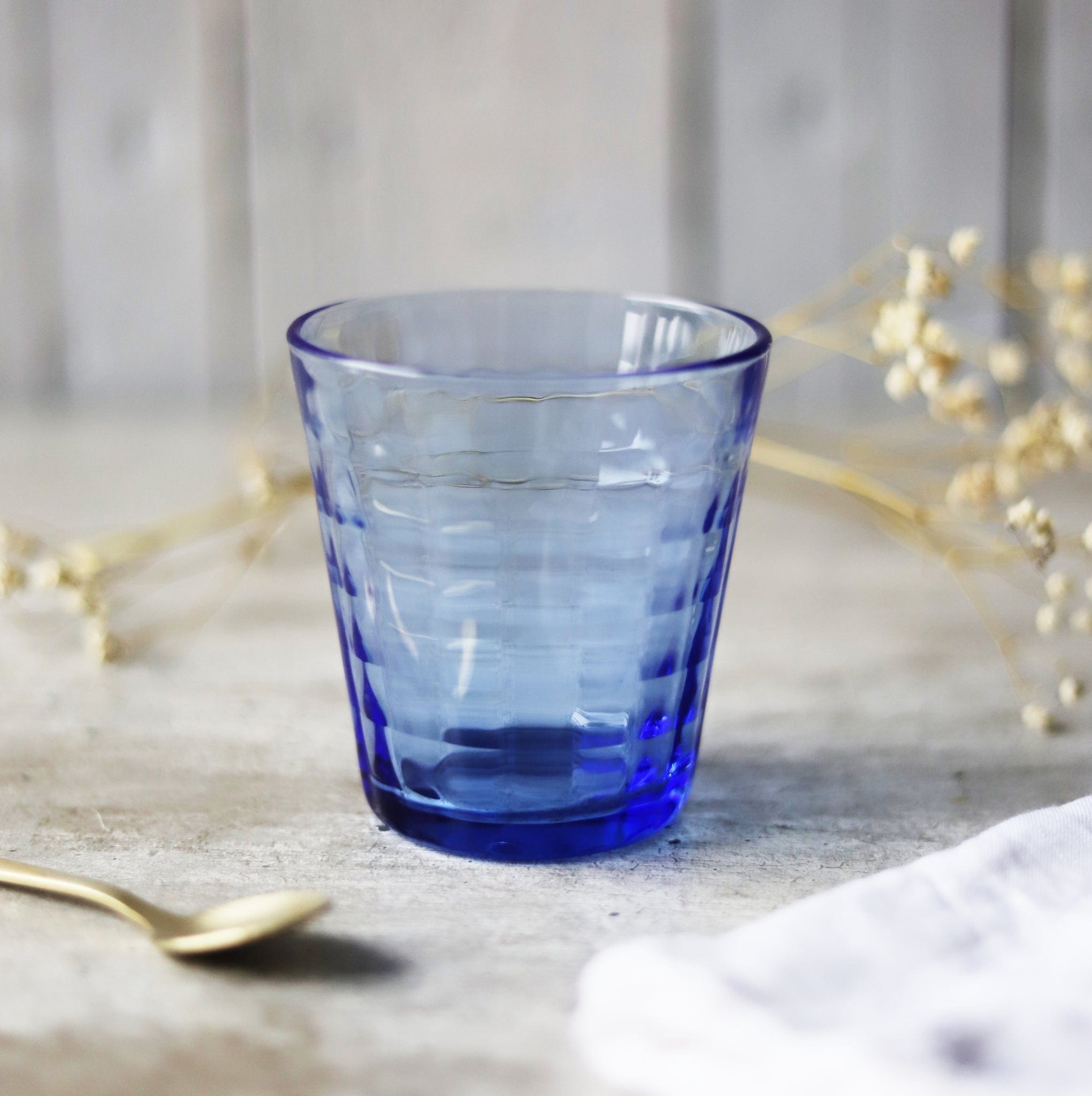 Duralex Prisme French Made Glass Tumbler - 9.1 oz (270ml) Marine Blue - Shatterproof Drinking Cup for Home, Office & Outdoor Use