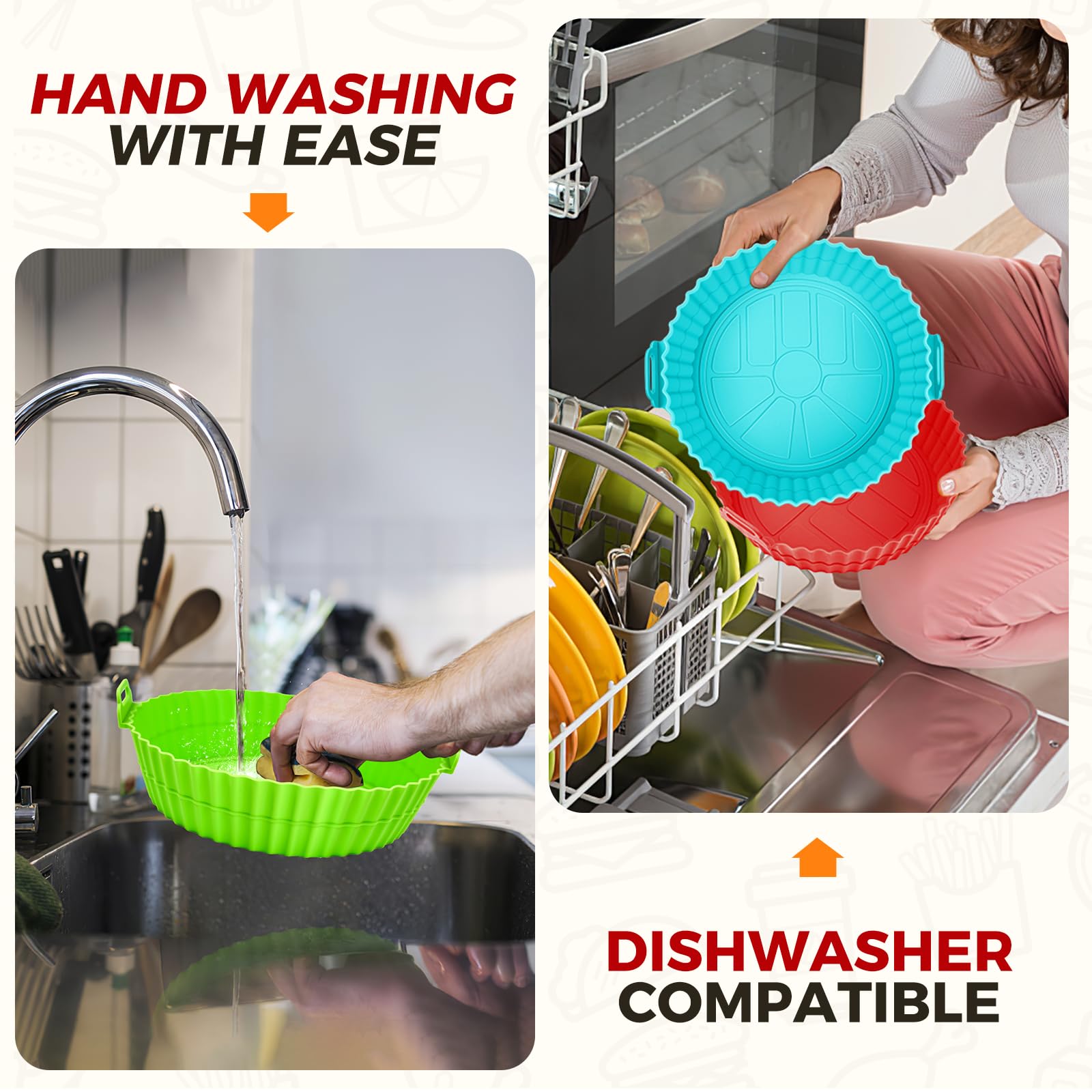 3Pcs Reusable Silicone Air Fryer Liners - 7.9 Inch Non-Stick Baking Tray, Food Grade & Greaseproof Accessories for Ninja, Tower, COSORI Air Fryers - Perfect for Roasting, Baking, and Frying Chicken Wings, Fries & Vegetables