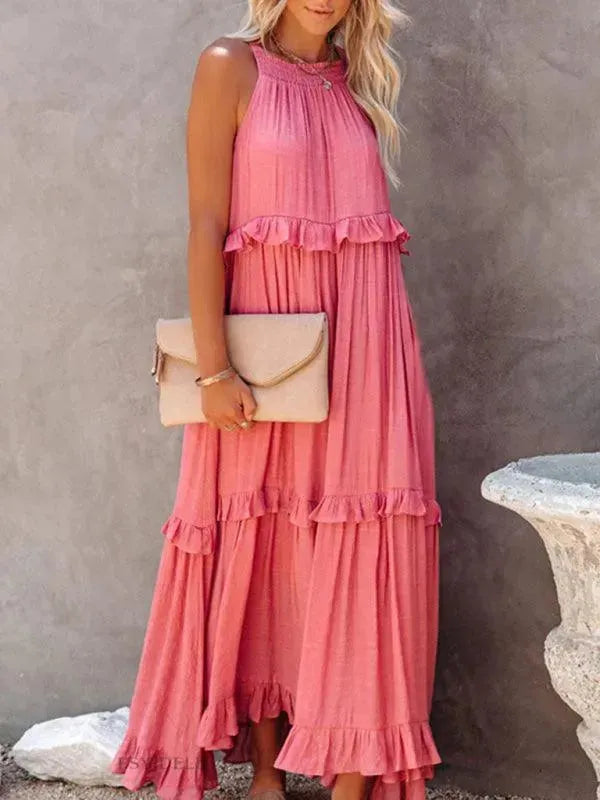 Elegant Sleeveless Ruffle Maxi Dress for Women - Summer Beach Party & Evening Occasion Wear