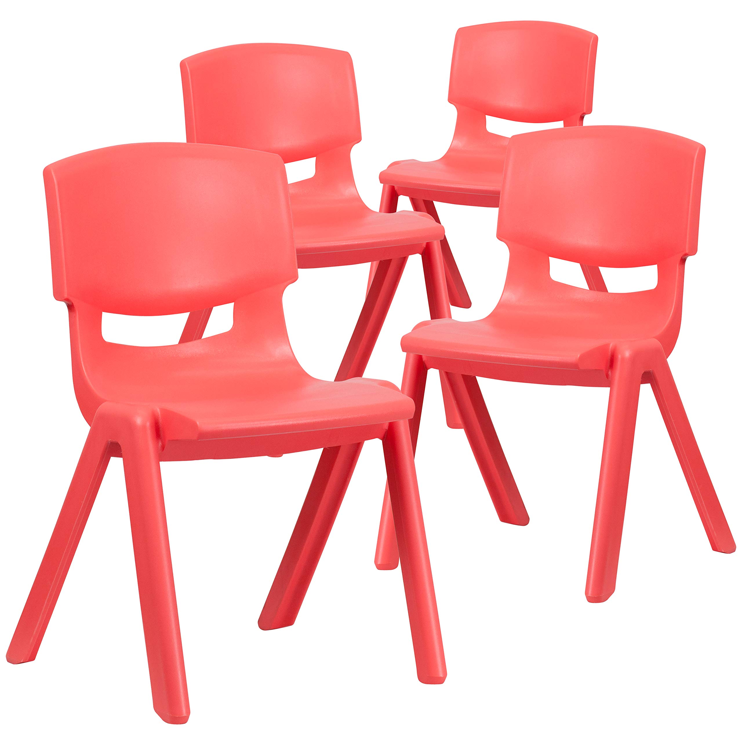 EMMA + OLIVER 4 Pack Red Plastic Stackable School Chairs - 15.5