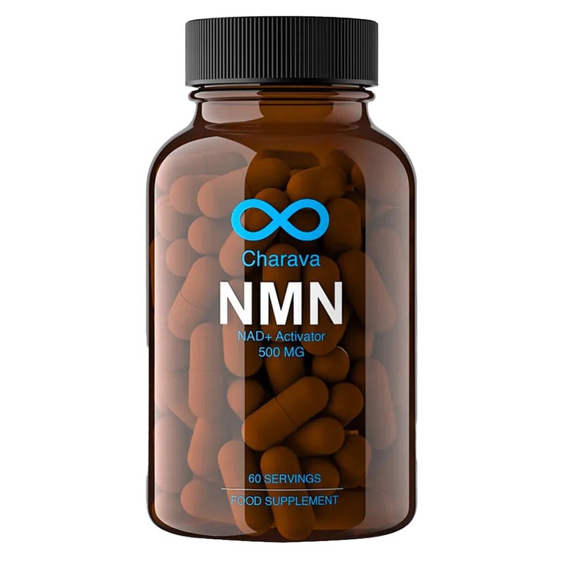 Charava NMN Anti-Aging Supplement 500mg NAD+ Booster Capsules - 60 Count for Cellular Repair & Longevity | Supports Energy, Metabolism & Brain Health | Ideal for Adults Over 30 Seeking Youthful Vitality