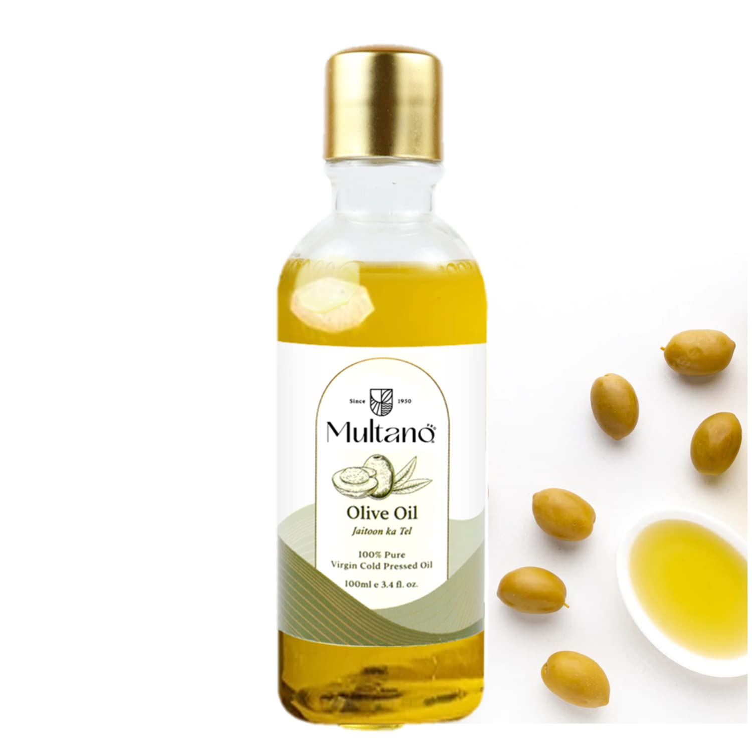 Premium Cold Pressed Extra Virgin Olive Oil - 100% Pure Jaitoon Ka Tel for Hair, Skin & Body Care - 100ml (Pack of 2) - Ideal for Cooking, Salad Dressing & Natural Beauty Treatments
