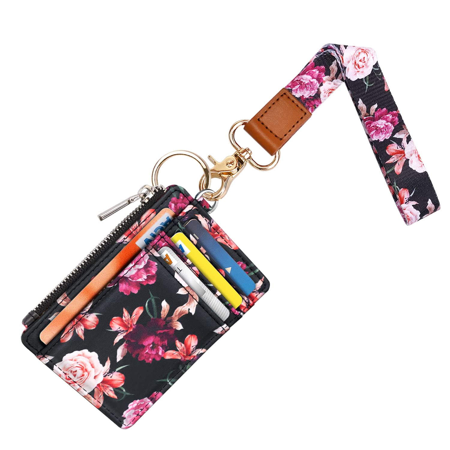 Waveyu Wrist Lanyard for Women - 6 Card Slots & Zipper Pocket | Office & Travel Use