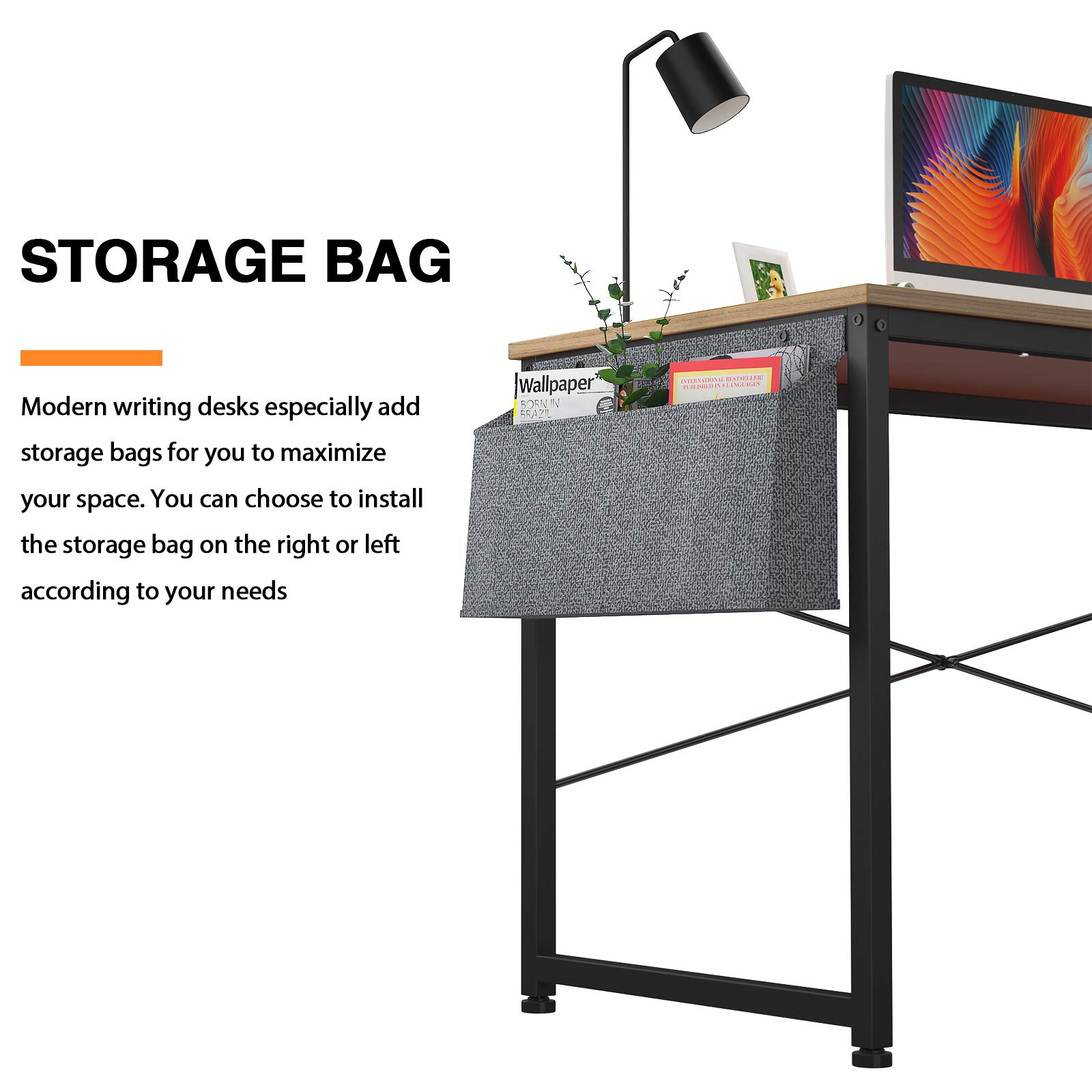 HomVent 47 Inch Modern Computer Desk - Home Office Writing Study Table with Storage Bag, Waterproof & Durable, Natural Wood Finish - Perfect for Small Spaces, Remote Work, and Student Dorms
