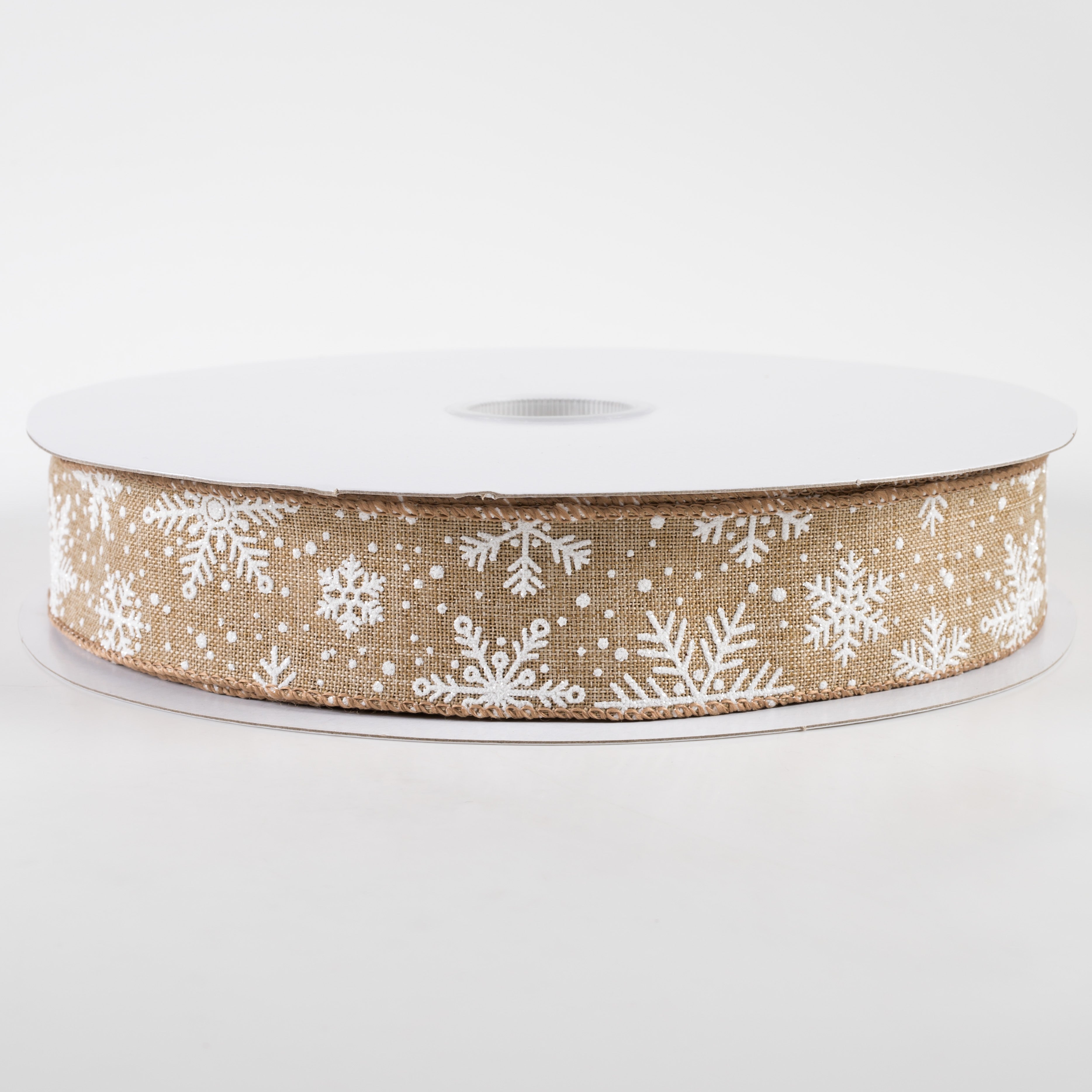 1.5 Inch Linen Glittered Snowflakes Ribbon - Natural Color (50 Yards) for Christmas Gift Wrapping, DIY Crafts, and Holiday Decorations