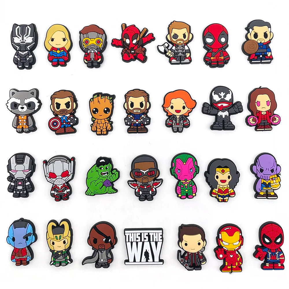 MINISO Marvel Superhero DIY Shoe Charms - Cartoon Character Accessories for Sandals & Clogs - Decorative Pins for Kids Gifts & Garden Fashion Accessories (Perfect for Birthday Presents & Cosplay Outfits)