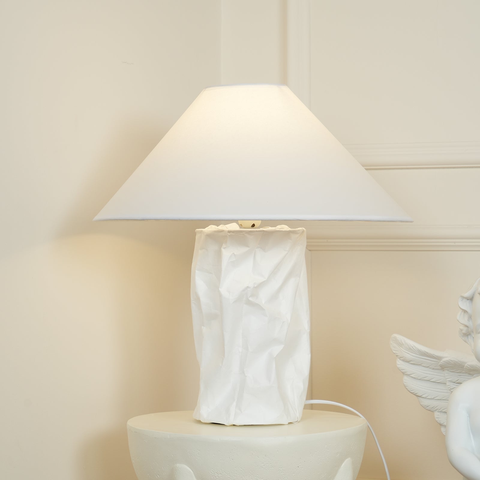 Crinkle Paper Table Lamp - Elegant Handmade Decorative Light for Bedroom, Living Room & Office - Perfect for Cozy Nights, Reading & Relaxation