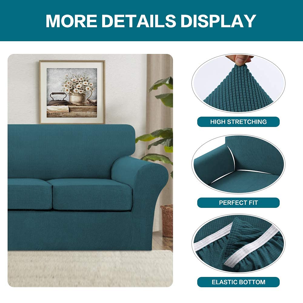 Turquoise Deep Teal Sofa Cover Set - 3 Seater Couch Cover & 2 Seater Loveseat Slipcover - Stretchable Furniture Protector for Living Room, Bedroom, or Office Decor