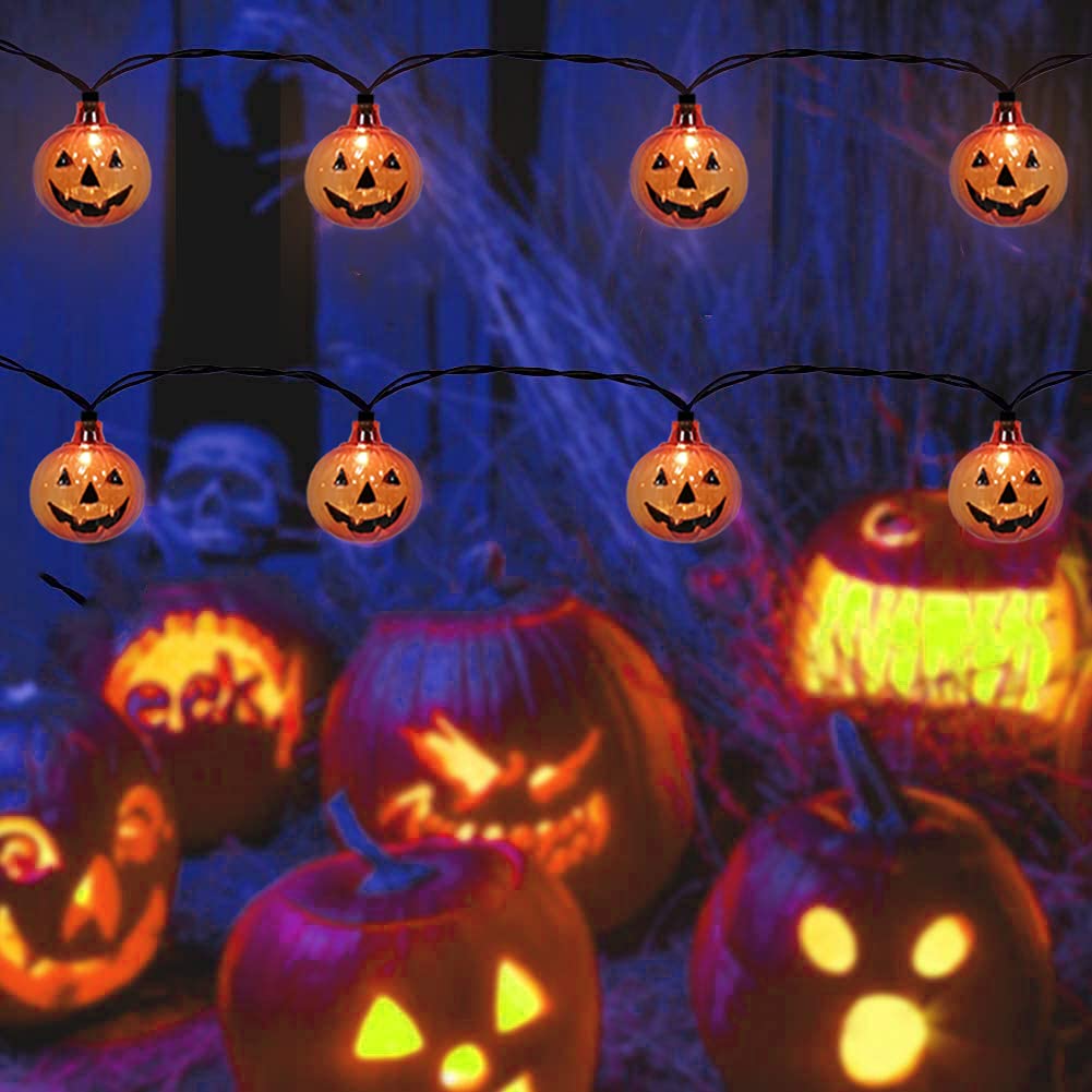 Halloween Pumpkin String Lights - 8.5Ft Outdoor/Indoor Decorative Lights with 10 LED Bulbs | Perfect for Halloween Party, Home, Yard, and Porch Decorations