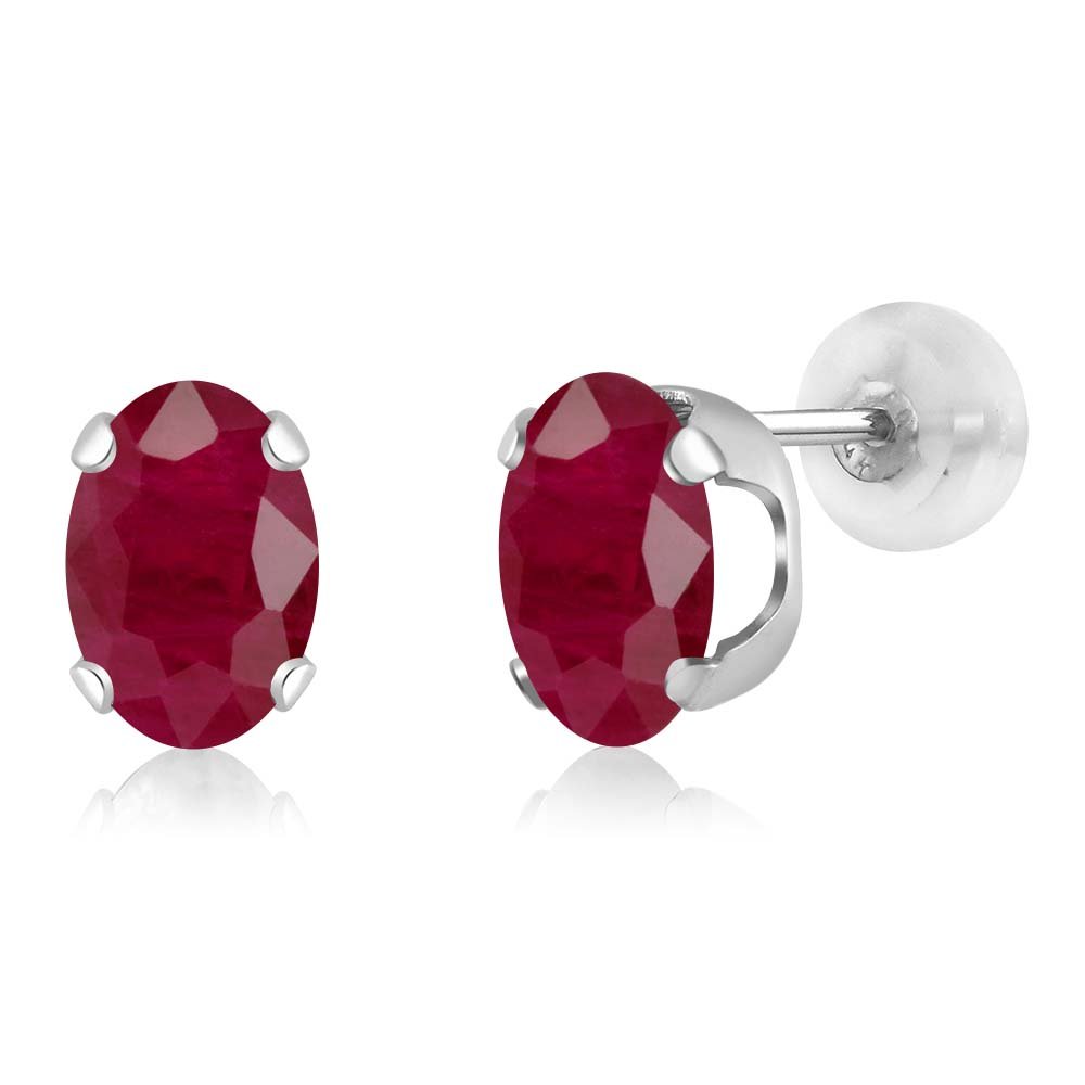 2.04 Ct Oval 7x5mm Natural Red Ruby Stud Earrings in 14K White Gold for Women & Men | Gem Stone King | Elegant Jewelry Gift for Anniversary, Birthday & Special Occasions