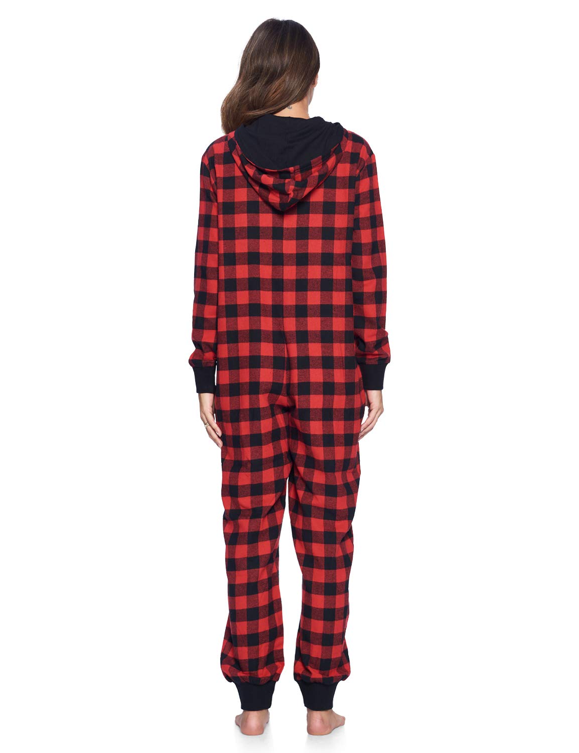 Ashford & Brooks Women's Flannel Hooded One Piece Pajama Union Jumpsuit - Cozy Winter Sleepwear for Women, Soft Fleece Lounge Wear, Warm Hooded Onesie for Home, Christmas & Holiday Comfort