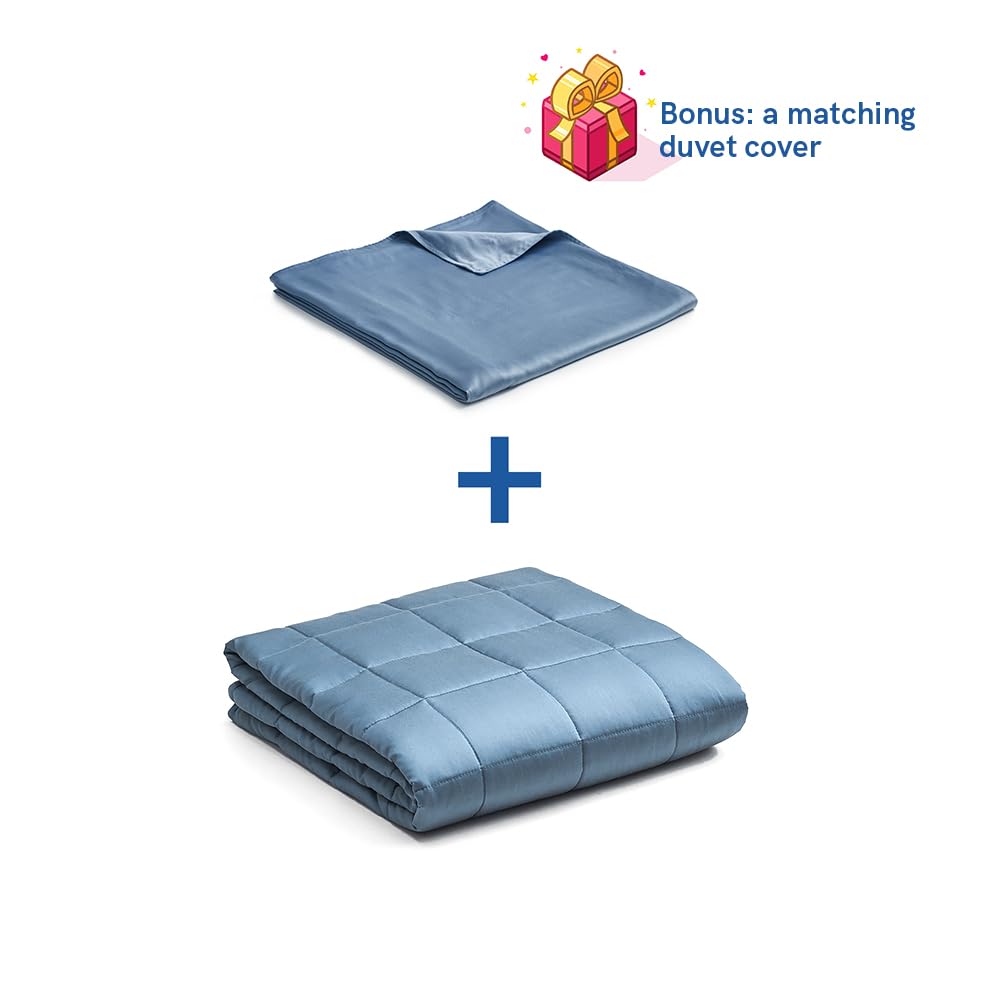 YnM Cooling Weighted Blanket - Oeko-Tex Certified 30lbs Glass Bead Weighted Blanket for Adults (80''x87'', Blue Grey) | Queen/King Size for 140-240lb Users | Includes Duvet Cover | Perfect for Stress Relief, Anxiety & Better Sleep